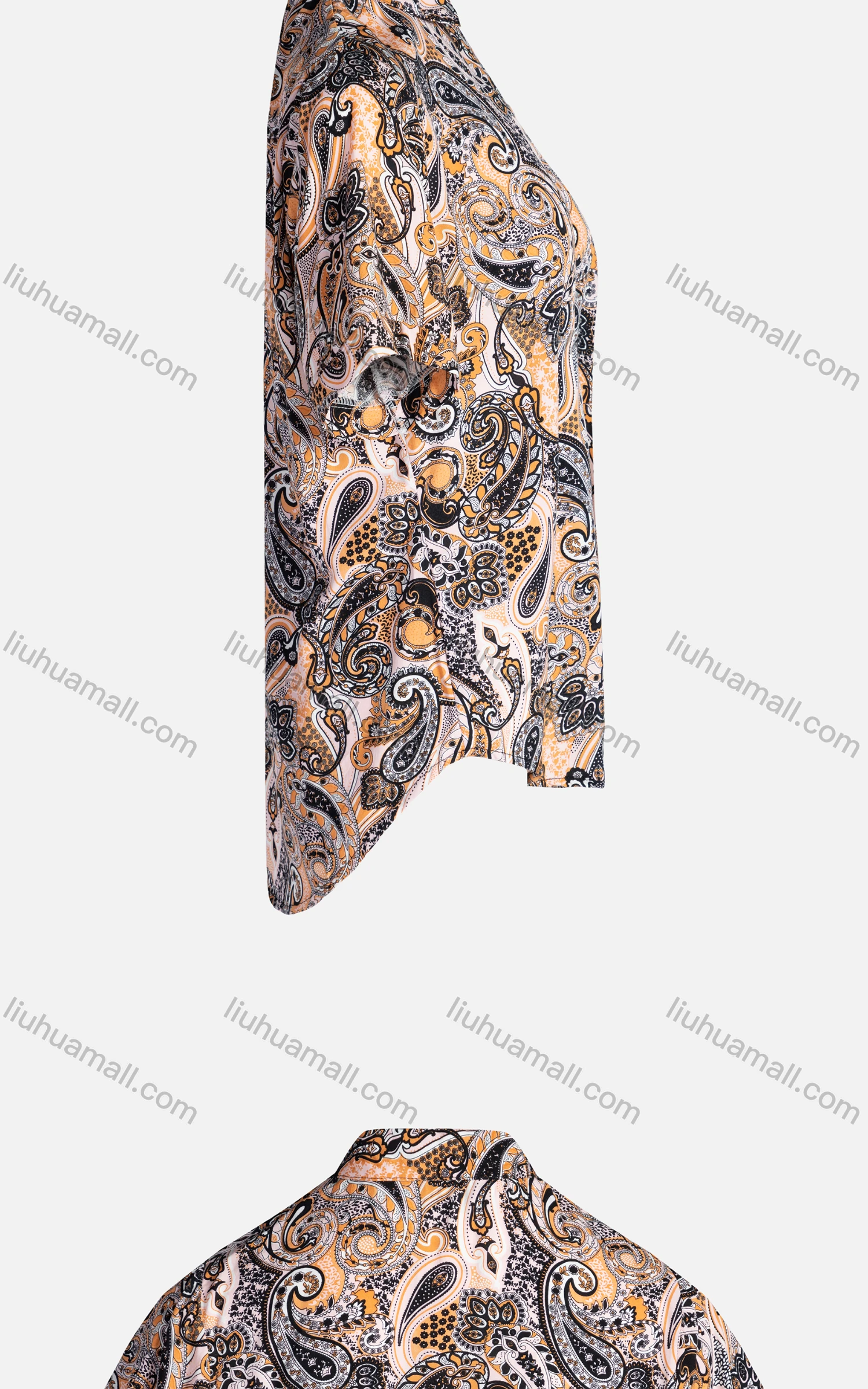 Wholesale Women's Vintage Short Sleeve Paisley Pattern Button Down Shirt 23035# - Liuhuamall