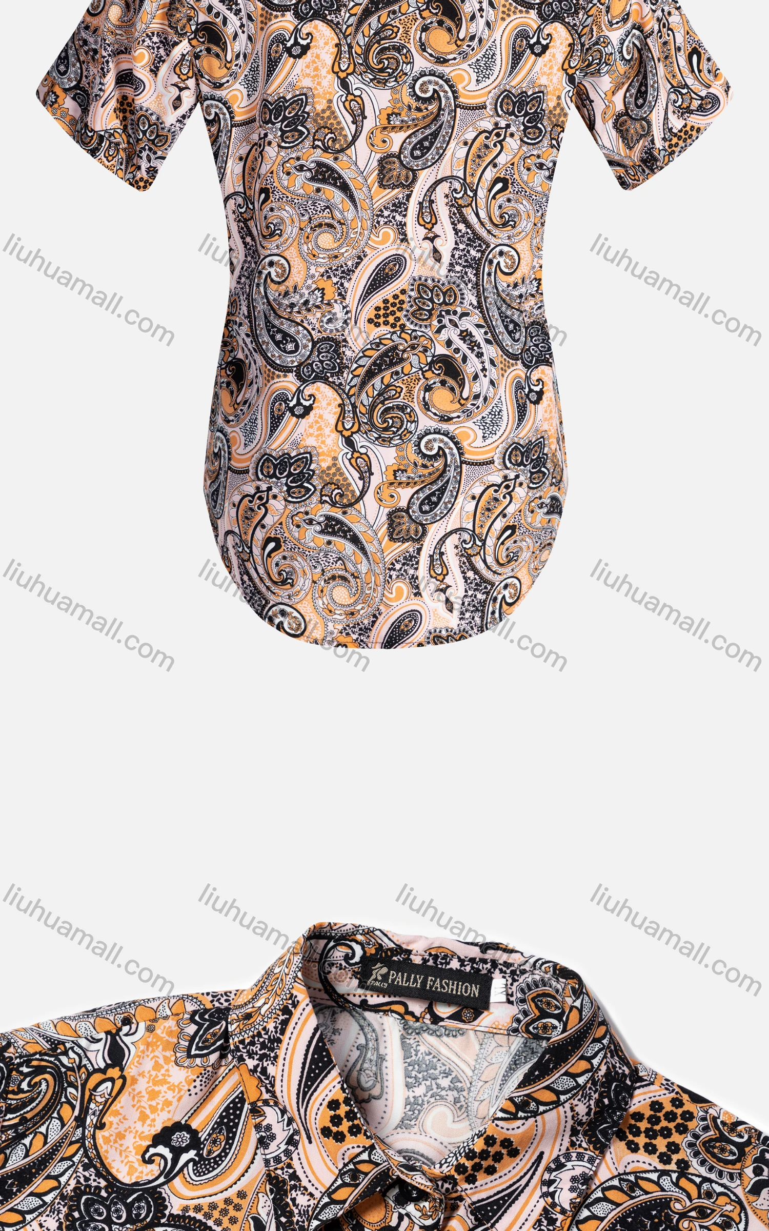 Wholesale Women's Vintage Short Sleeve Paisley Pattern Button Down Shirt 23035# - Liuhuamall