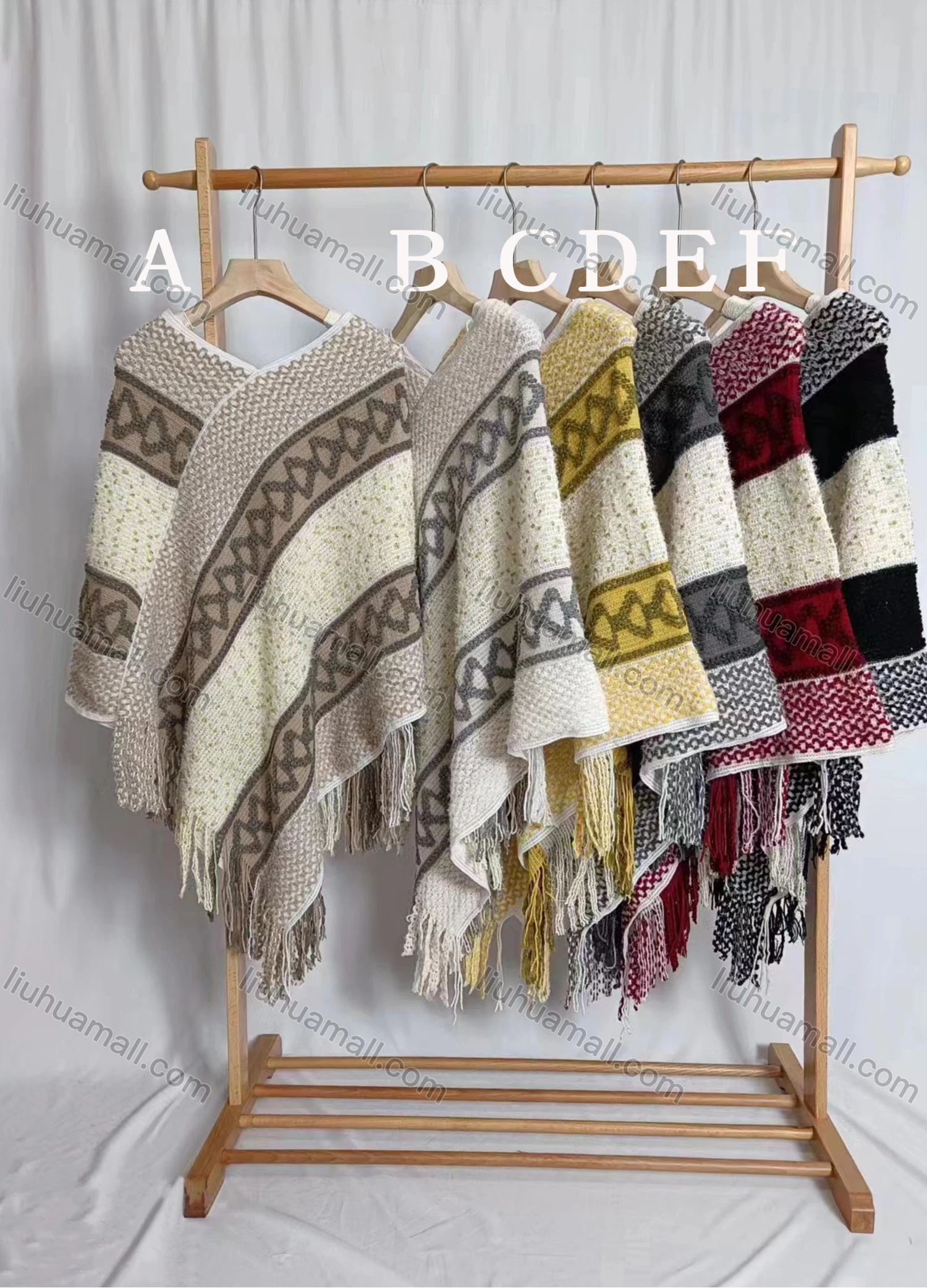 Wholesale Women's Fashion Causal V Neck Vintage Tribe Print Tassel Cape - Liuhuamall