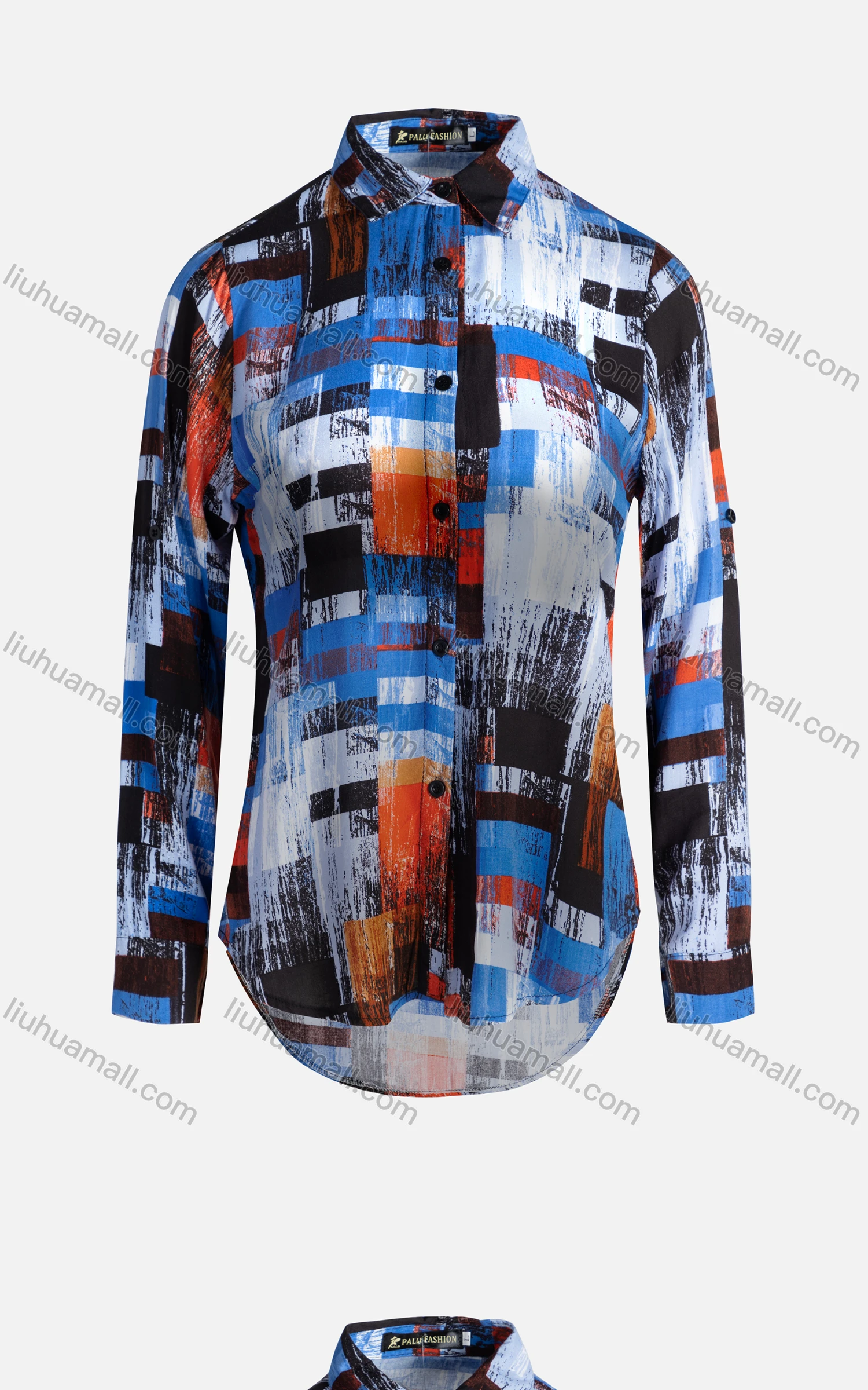Wholesale Women's Casual Long Sleeve Colorblock Collared Button Down Shirt 23074# - Liuhuamall