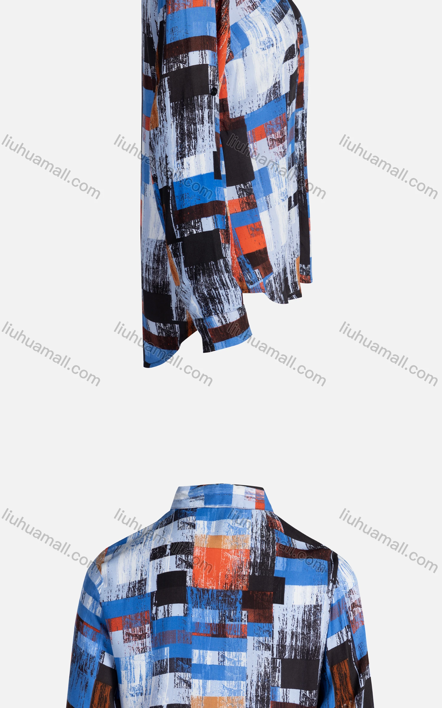 Wholesale Women's Casual Long Sleeve Colorblock Collared Button Down Shirt 23074# - Liuhuamall