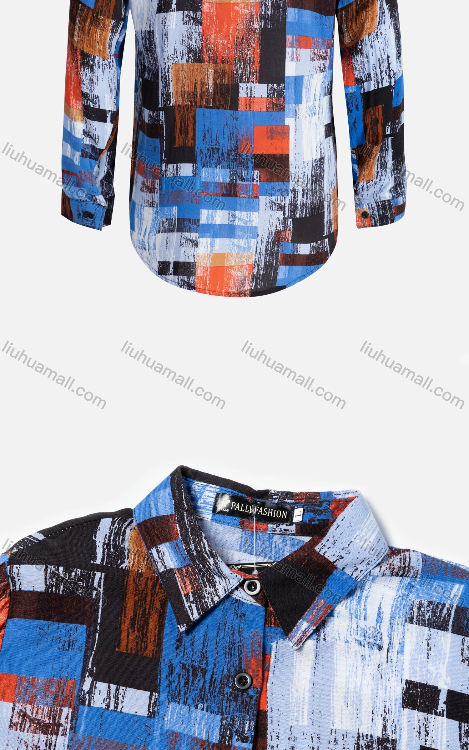 Wholesale Women's Casual Long Sleeve Colorblock Collared Button Down Shirt 23074# - Liuhuamall