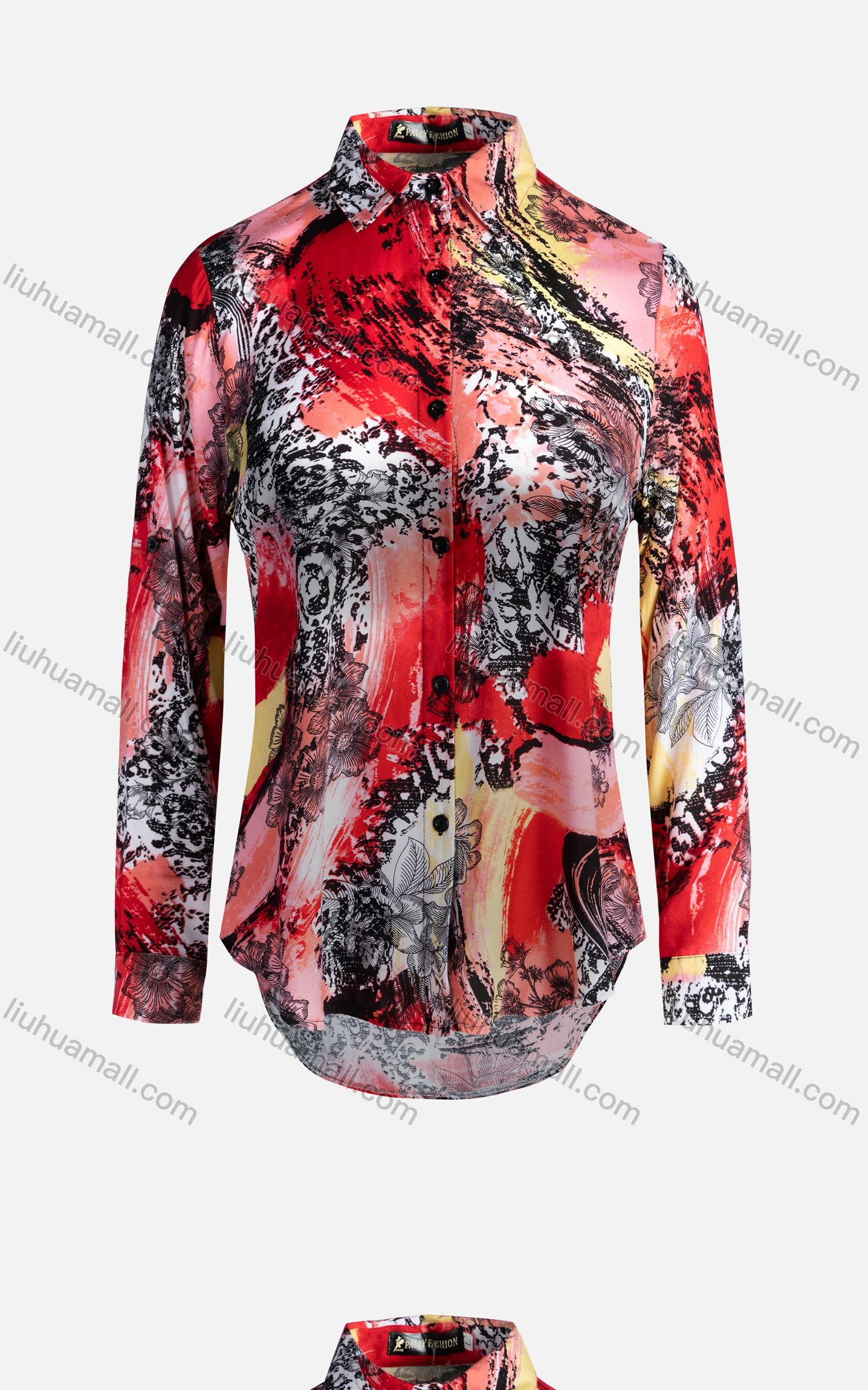 Wholesale Women's Vintage Long Sleeve Floral Collared Button Down Shirt 23072# - Liuhuamall