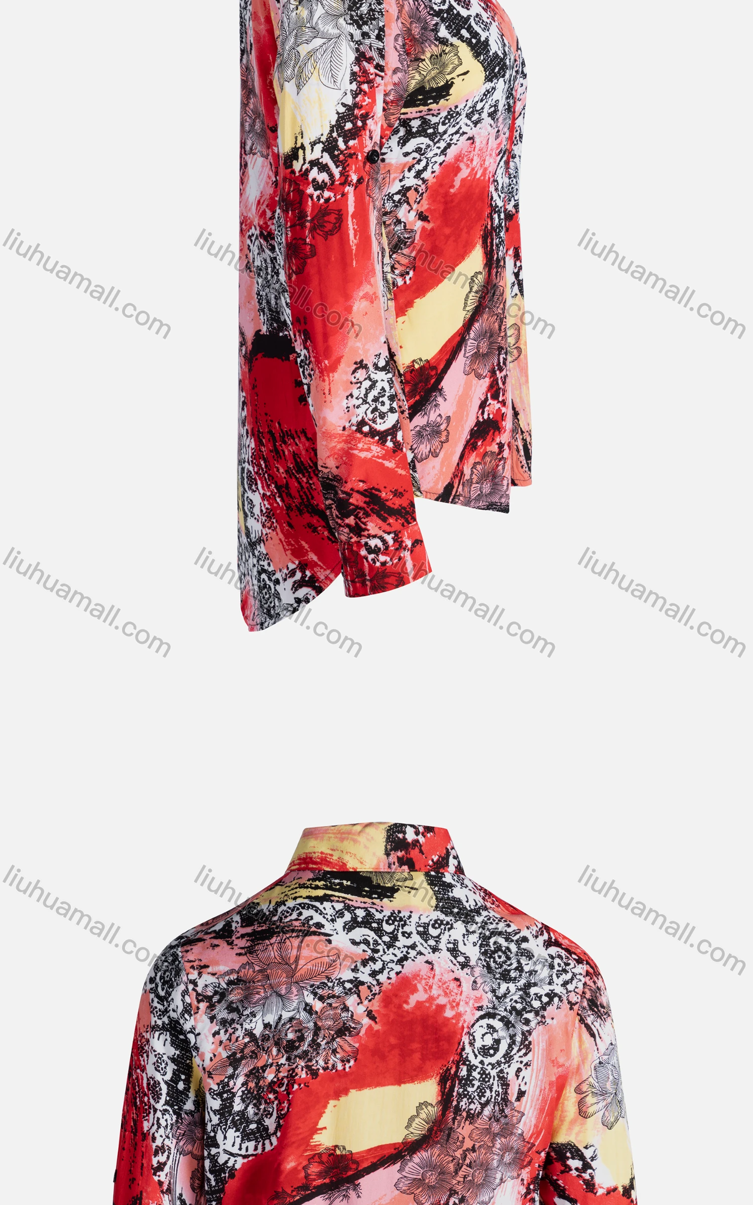Wholesale Women's Vintage Long Sleeve Floral Collared Button Down Shirt 23072# - Liuhuamall