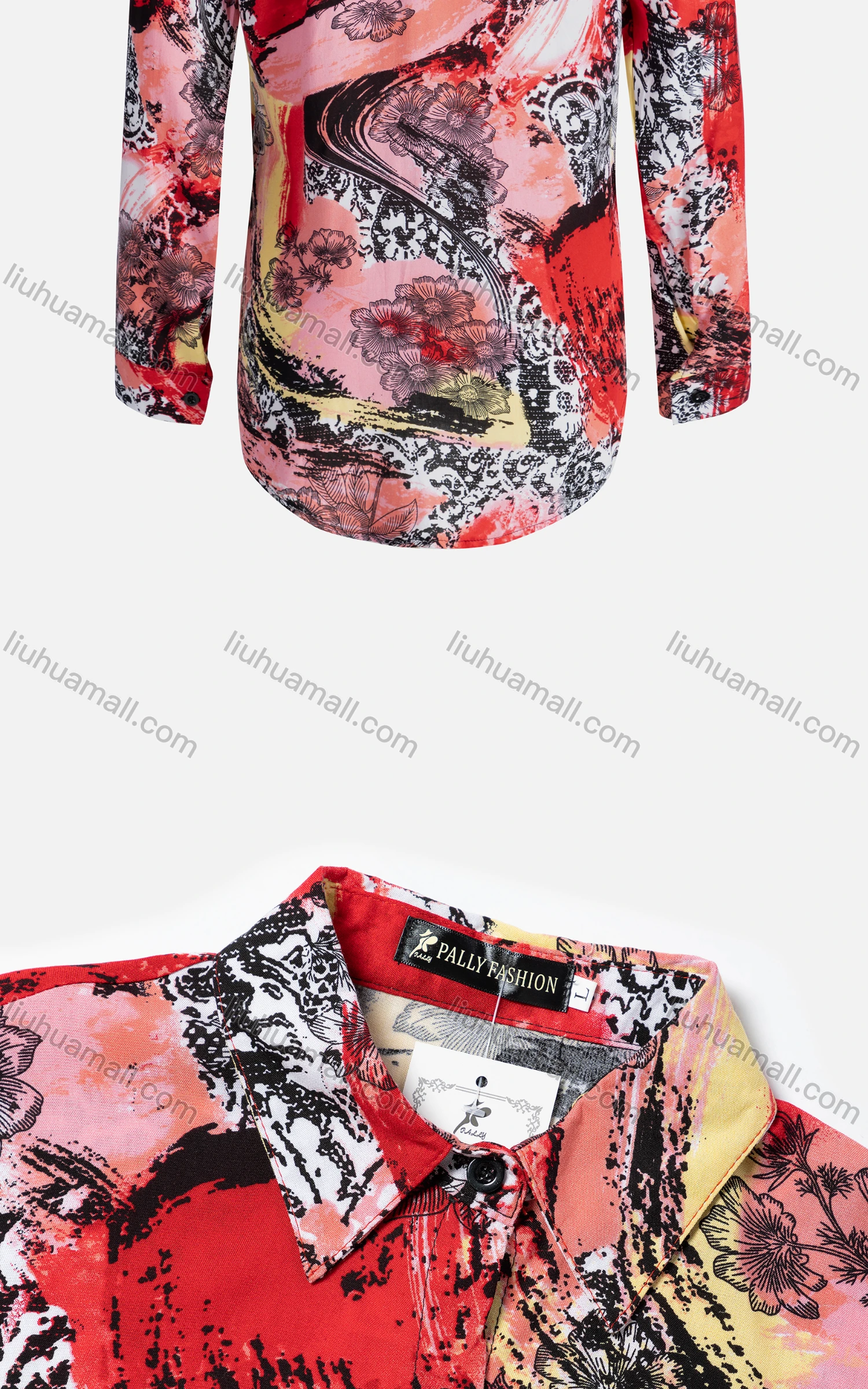 Wholesale Women's Vintage Long Sleeve Floral Collared Button Down Shirt 23072# - Liuhuamall