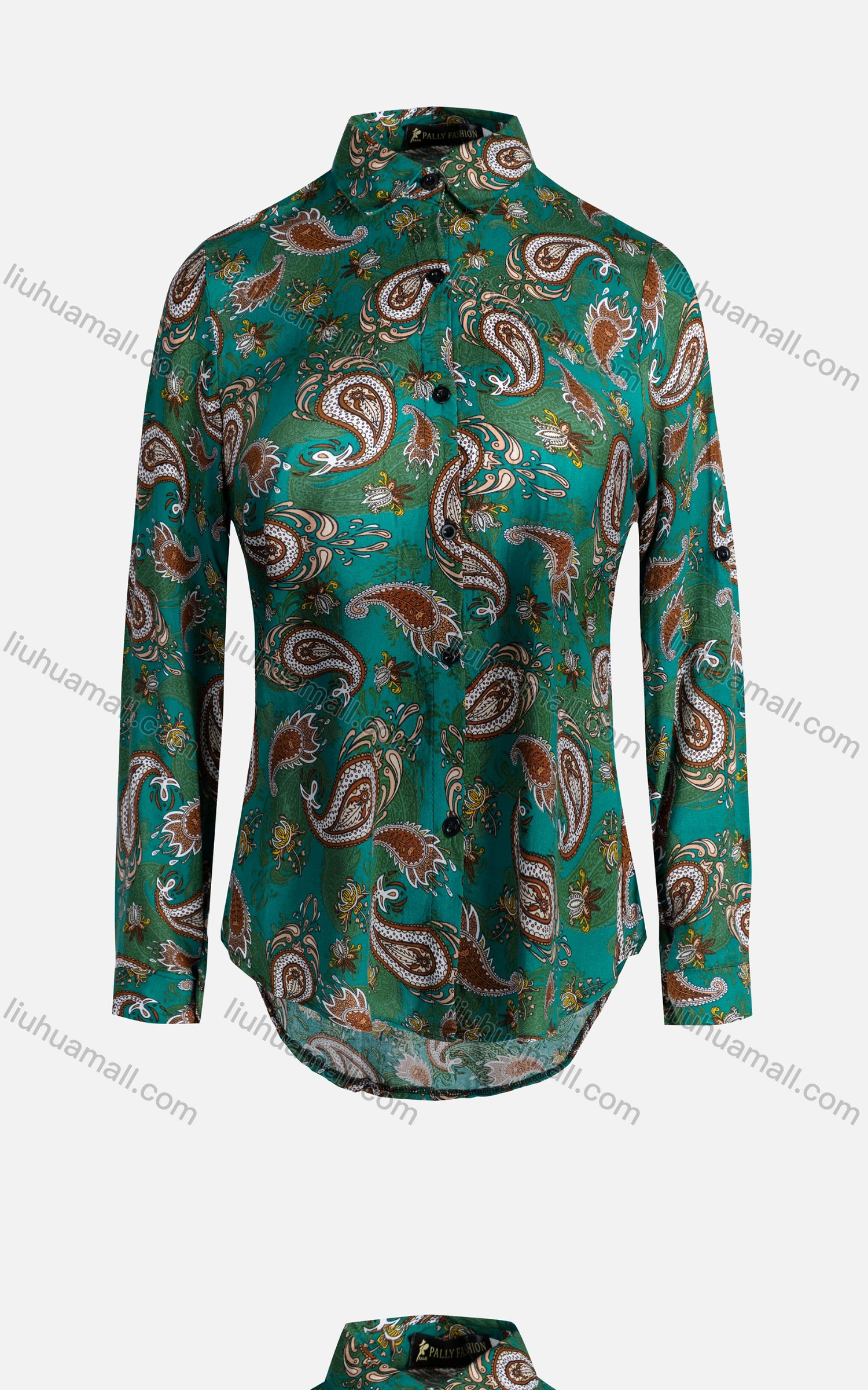 Wholesale Women's Vintage Long Sleeve Paisley Pattern Button Down Shirt 23073# - Liuhuamall
