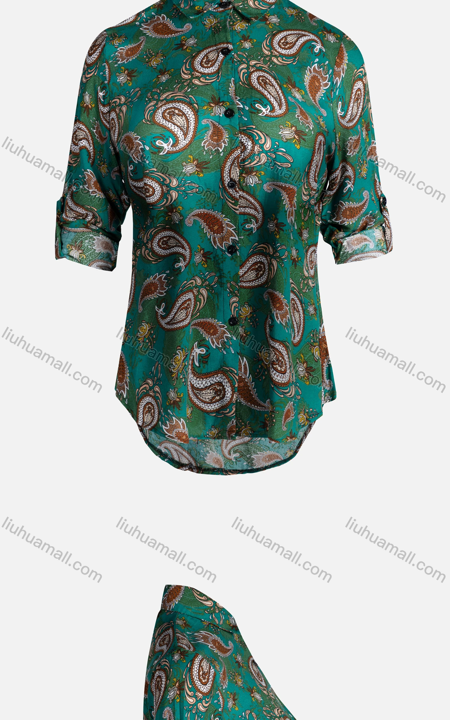 Wholesale Women's Vintage Long Sleeve Paisley Pattern Button Down Shirt 23073# - Liuhuamall
