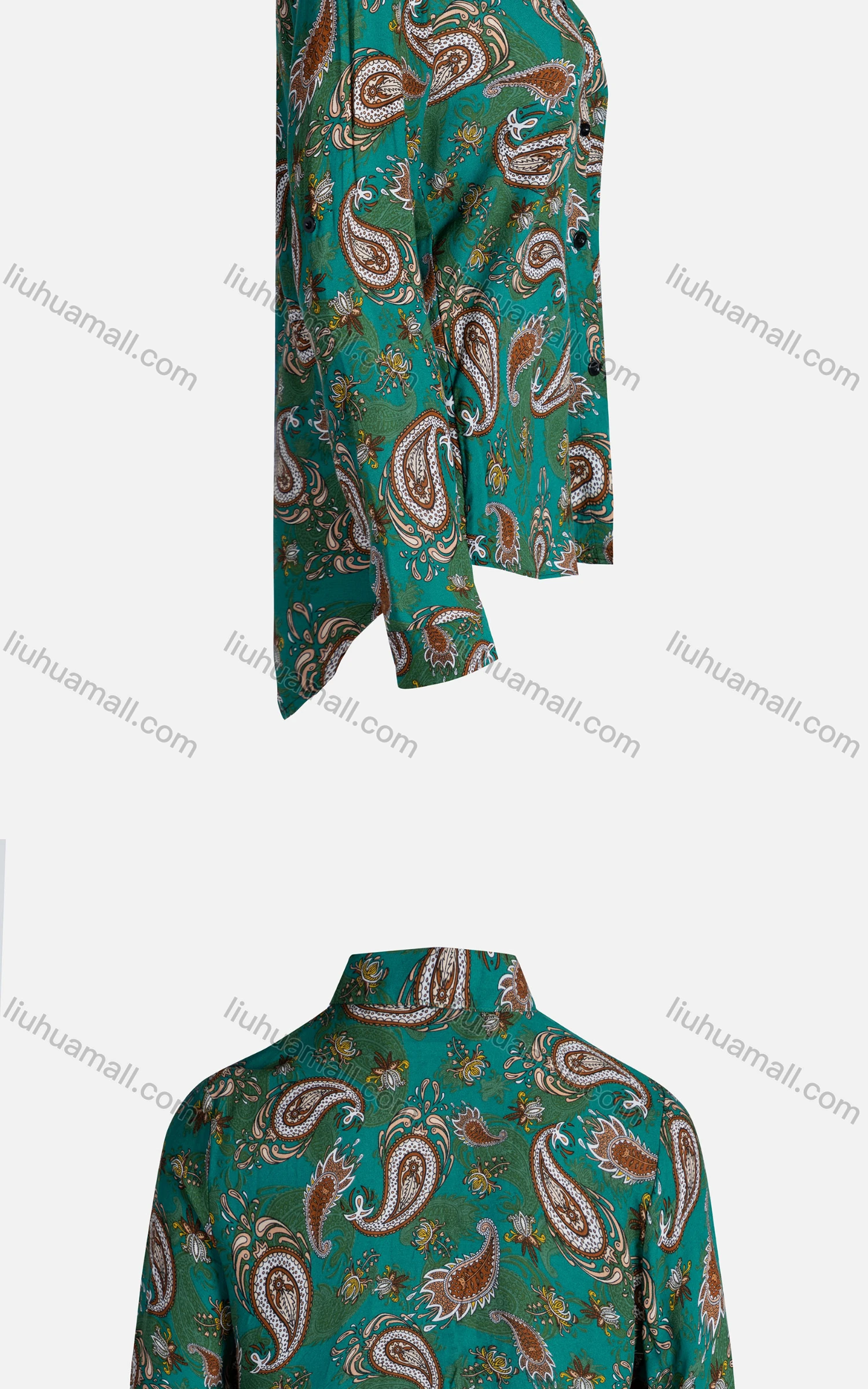 Wholesale Women's Vintage Long Sleeve Paisley Pattern Button Down Shirt 23073# - Liuhuamall