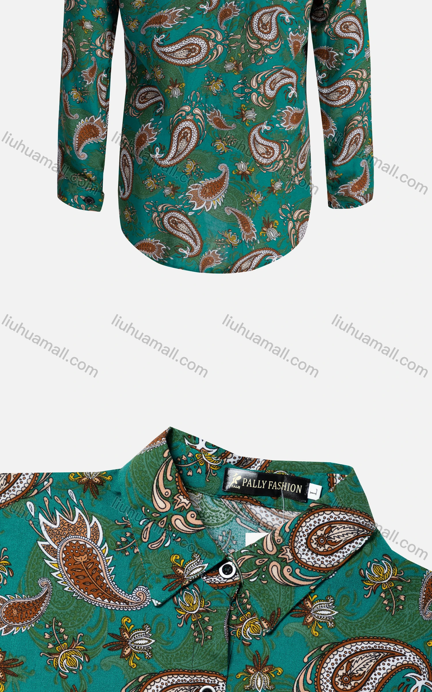 Wholesale Women's Vintage Long Sleeve Paisley Pattern Button Down Shirt 23073# - Liuhuamall