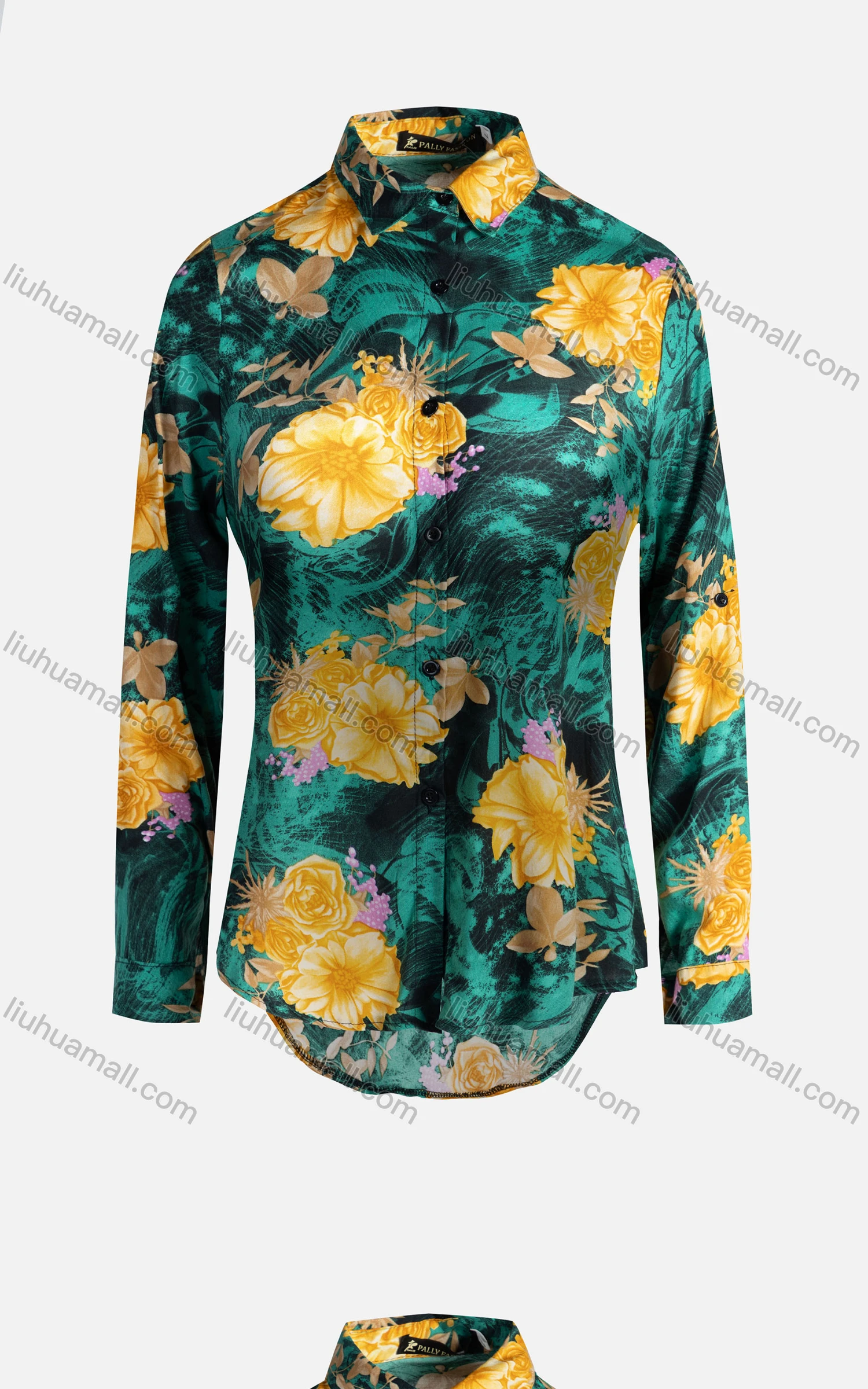 Wholesale Women's Vintage Long Sleeve Floral Pattern Collared Button Down Shirt 23067# - Liuhuamall
