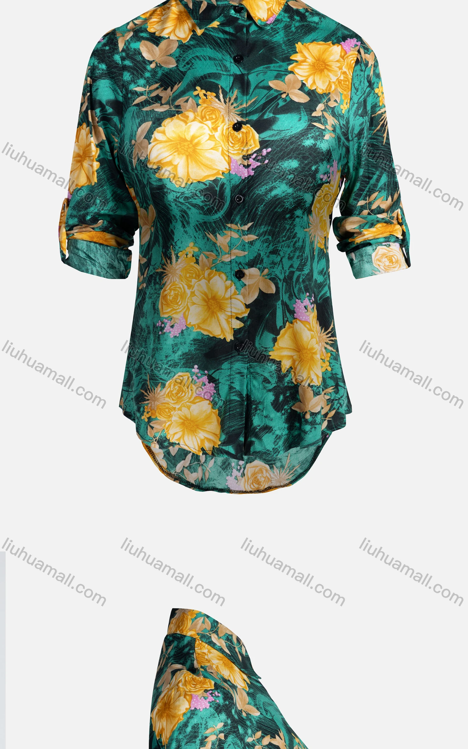 Wholesale Women's Vintage Long Sleeve Floral Pattern Collared Button Down Shirt 23067# - Liuhuamall