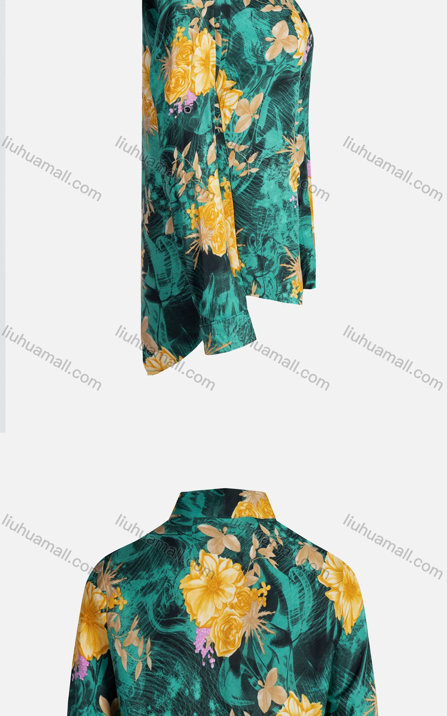Wholesale Women's Vintage Long Sleeve Floral Pattern Collared Button Down Shirt 23067# - Liuhuamall