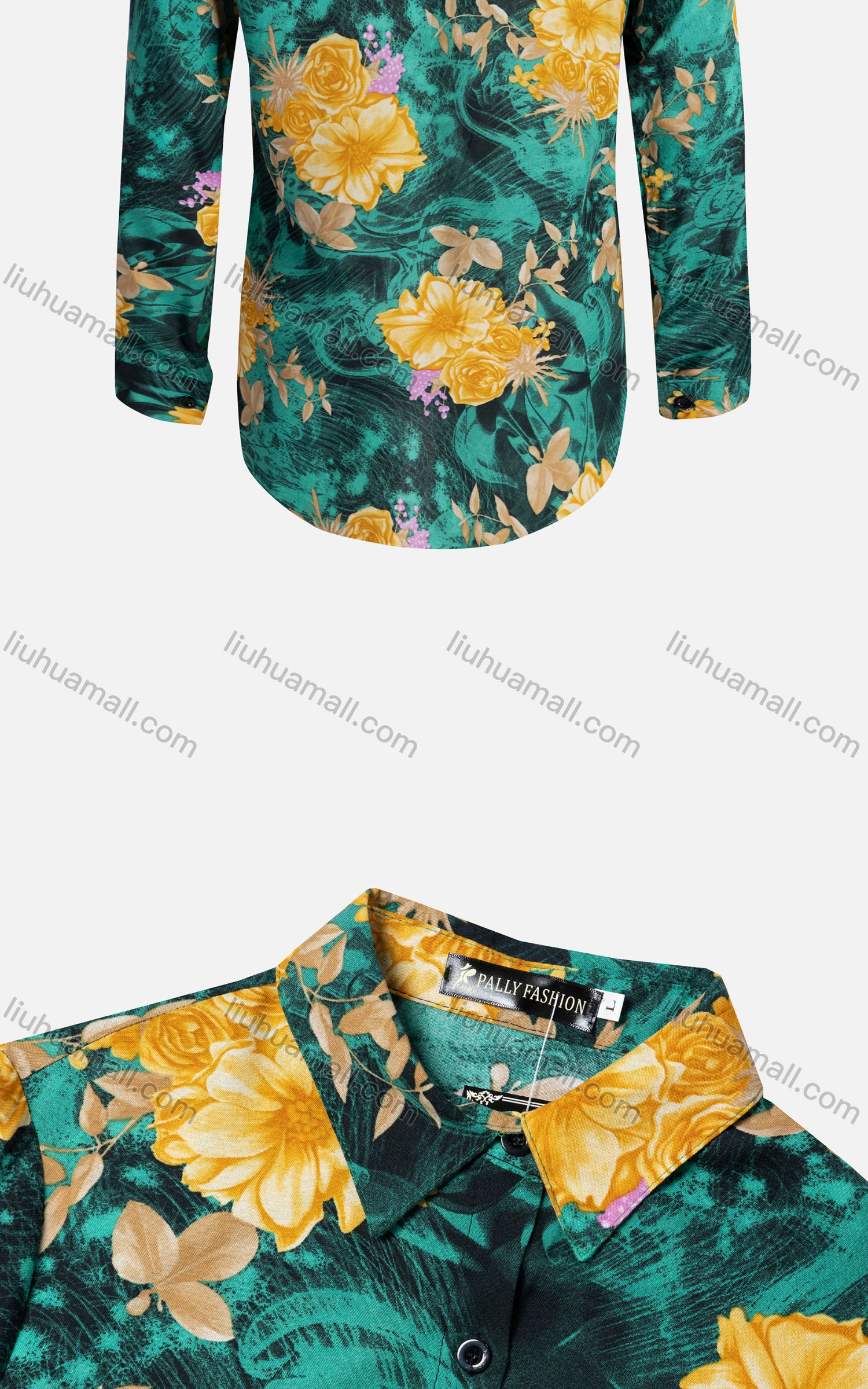 Wholesale Women's Vintage Long Sleeve Floral Pattern Collared Button Down Shirt 23067# - Liuhuamall