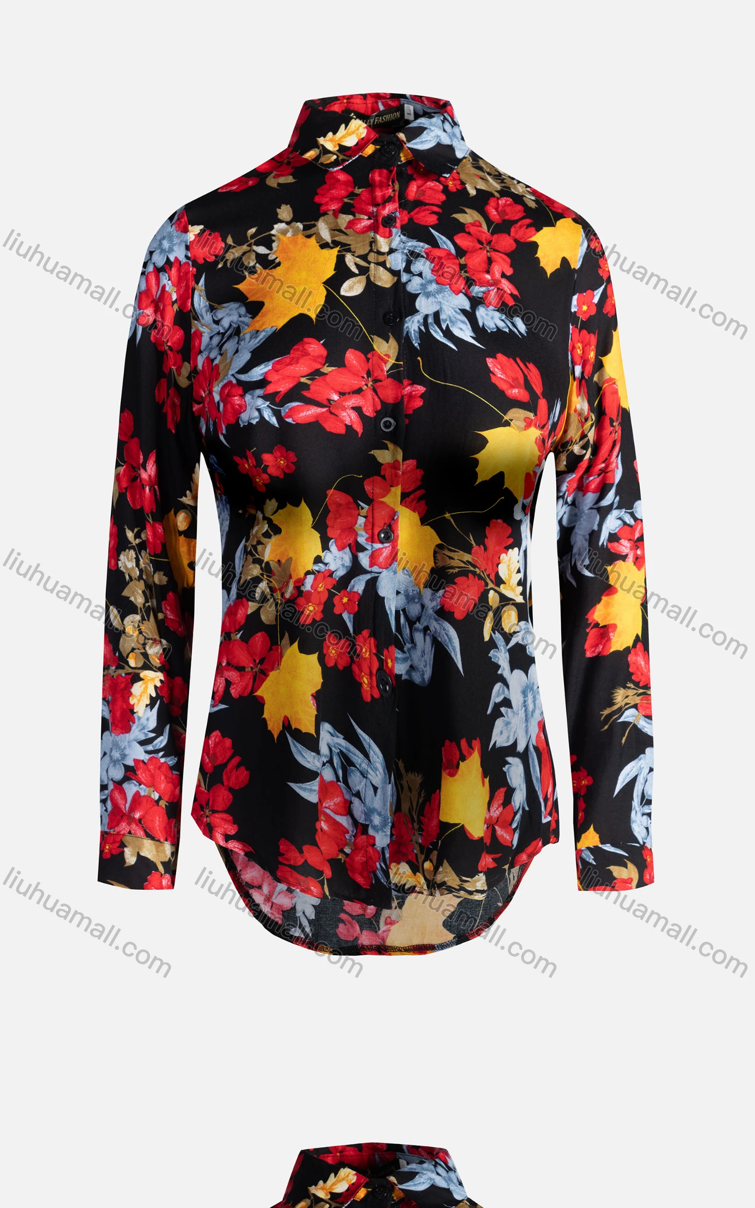 Wholesale Women's Vintage Long Sleeve Botanical Floral Pattern Button Down Shirt 23077# - Liuhuamall