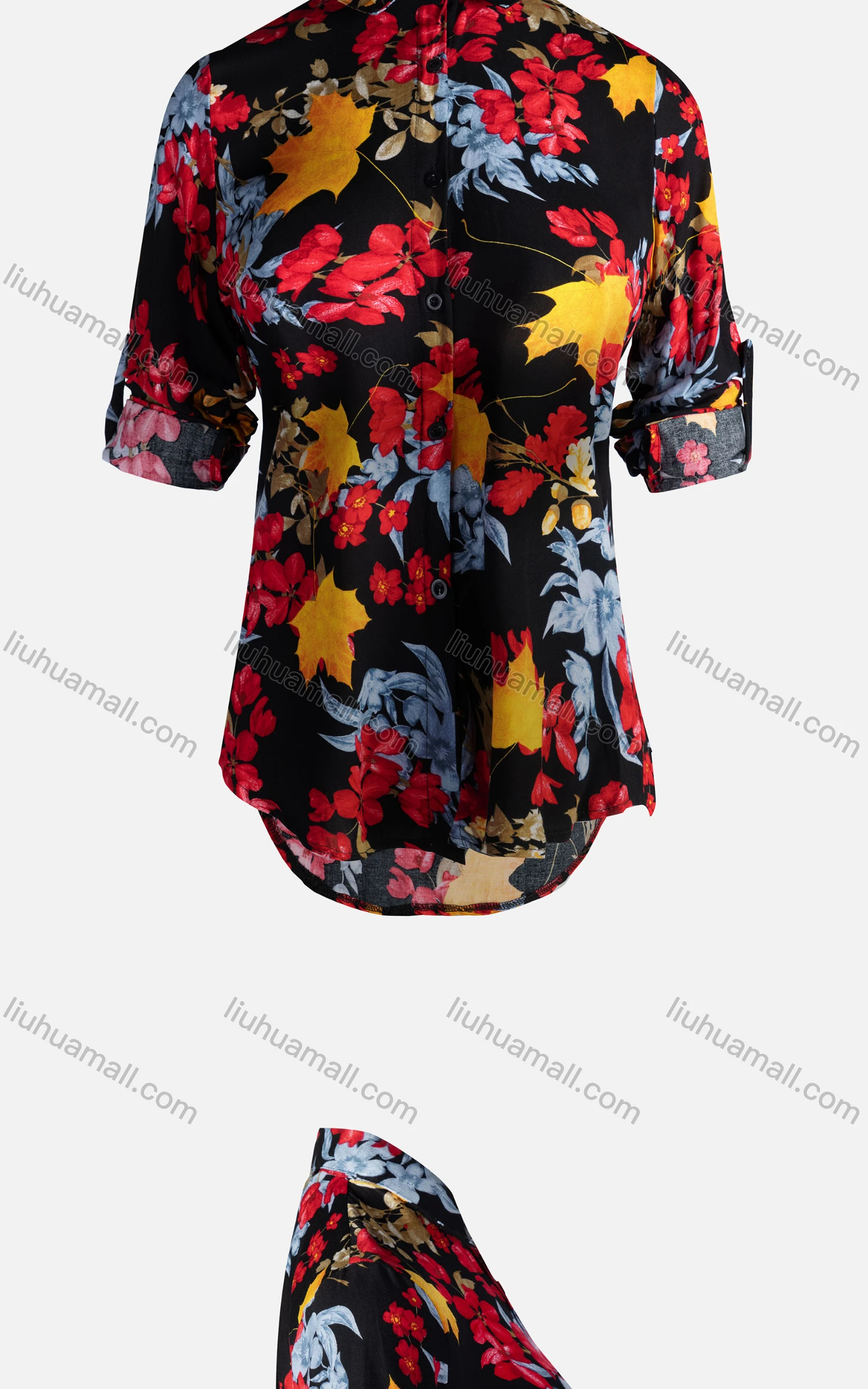 Wholesale Women's Vintage Long Sleeve Botanical Floral Pattern Button Down Shirt 23077# - Liuhuamall
