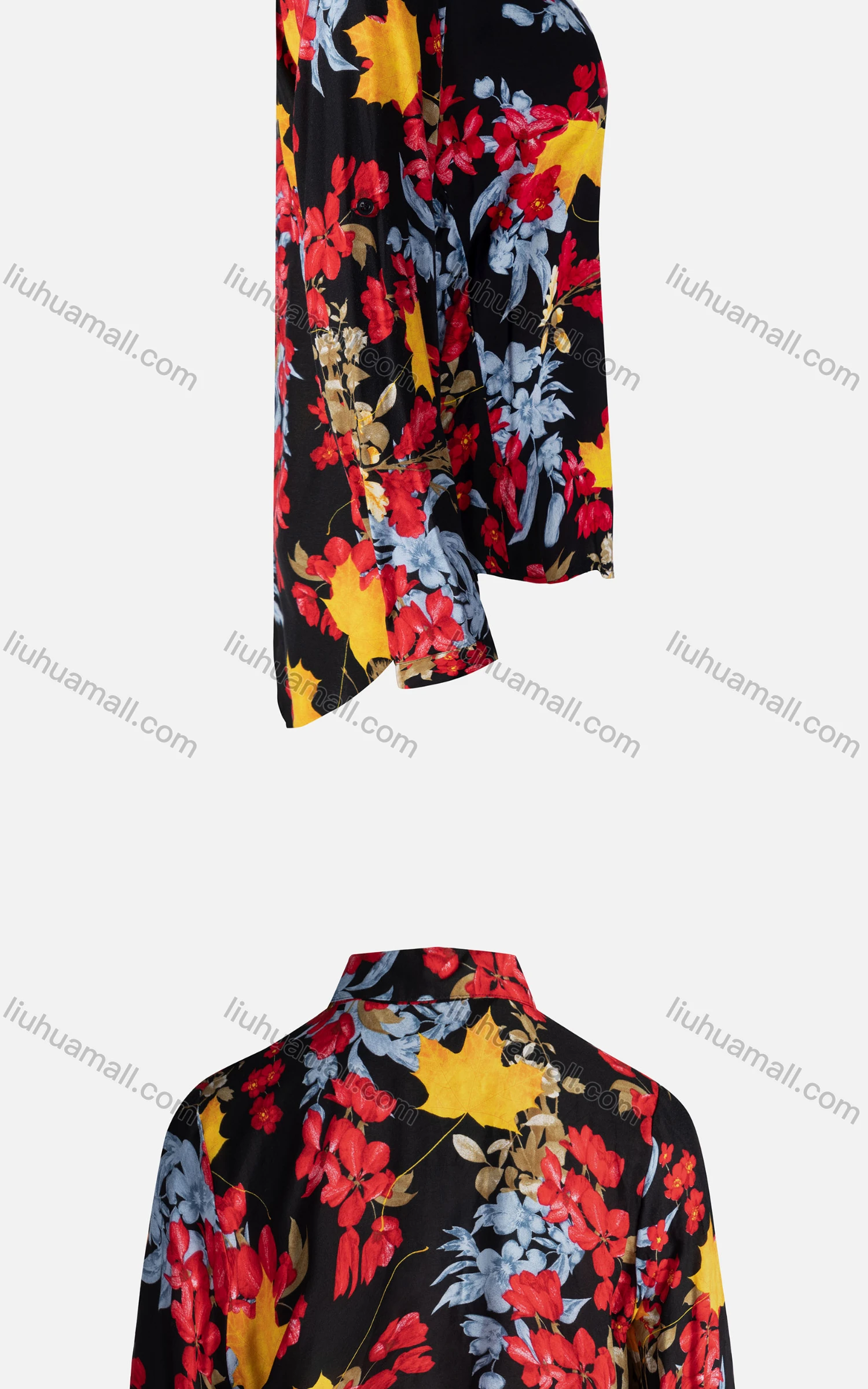 Wholesale Women's Vintage Long Sleeve Botanical Floral Pattern Button Down Shirt 23077# - Liuhuamall