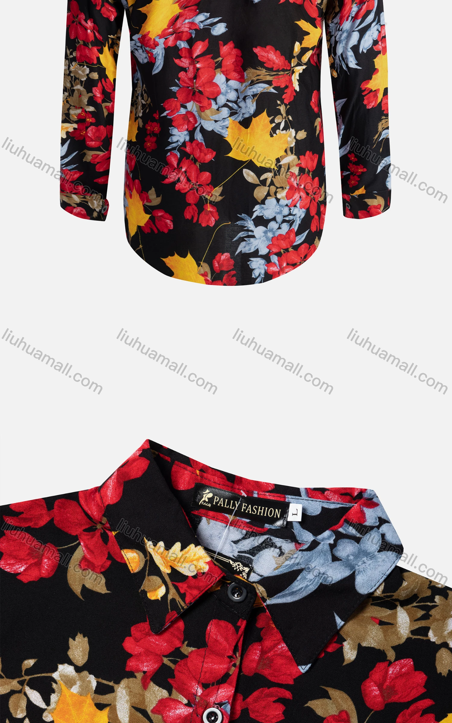 Wholesale Women's Vintage Long Sleeve Botanical Floral Pattern Button Down Shirt 23077# - Liuhuamall