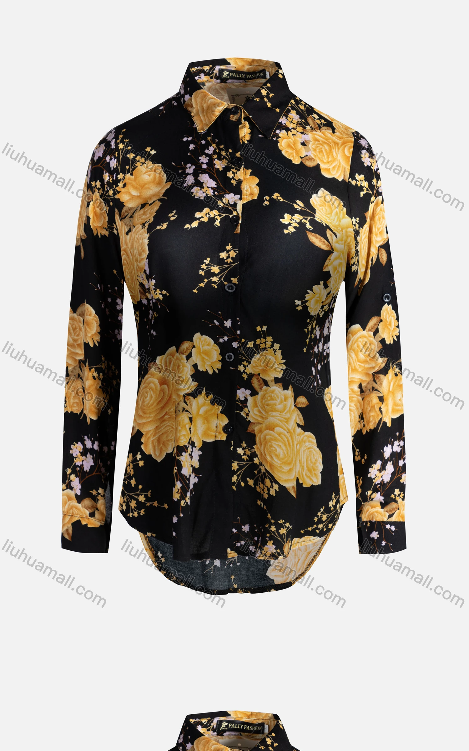 Wholesale Women's Vintage Long Sleeve Floral Pattern Collared Button Down Shirt 23069# - Liuhuamall