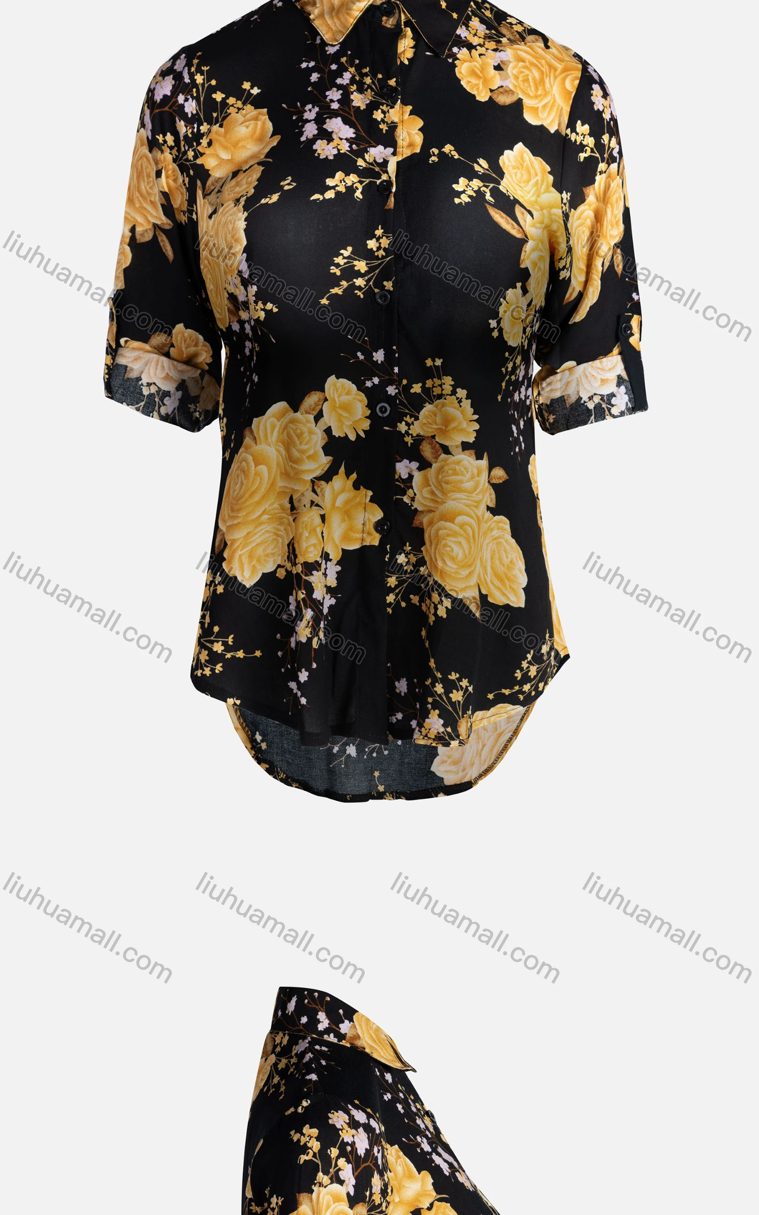 Wholesale Women's Vintage Long Sleeve Floral Pattern Collared Button Down Shirt 23069# - Liuhuamall