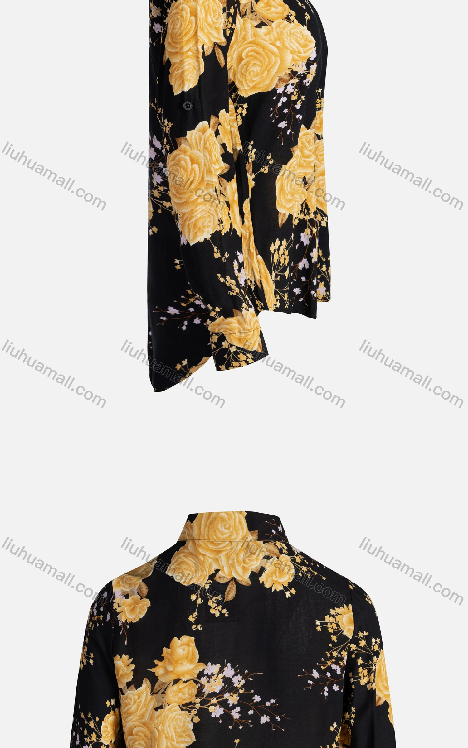 Wholesale Women's Vintage Long Sleeve Floral Pattern Collared Button Down Shirt 23069# - Liuhuamall