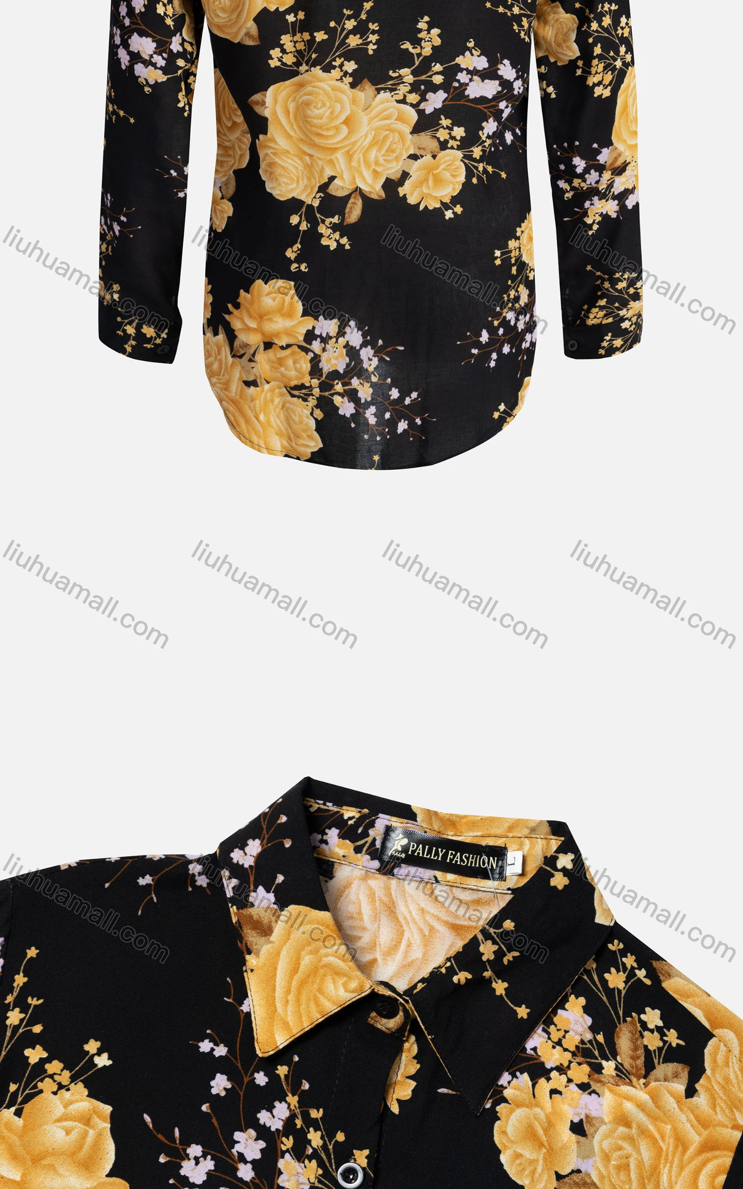 Wholesale Women's Vintage Long Sleeve Floral Pattern Collared Button Down Shirt 23069# - Liuhuamall