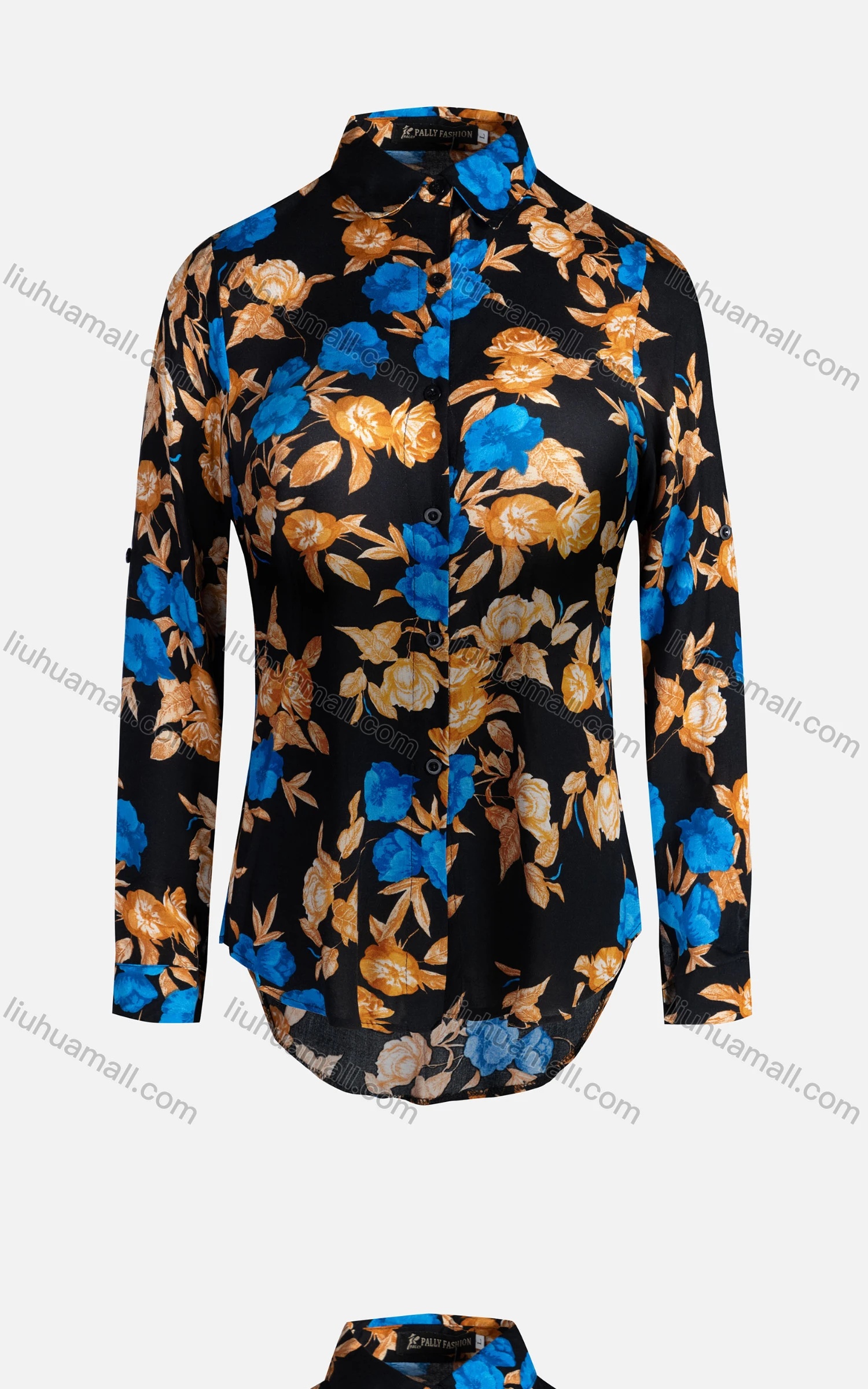 Wholesale Women's Vintage Long Sleeve Floral Pattern Collared Button Down Shirt 23078# - Liuhuamall