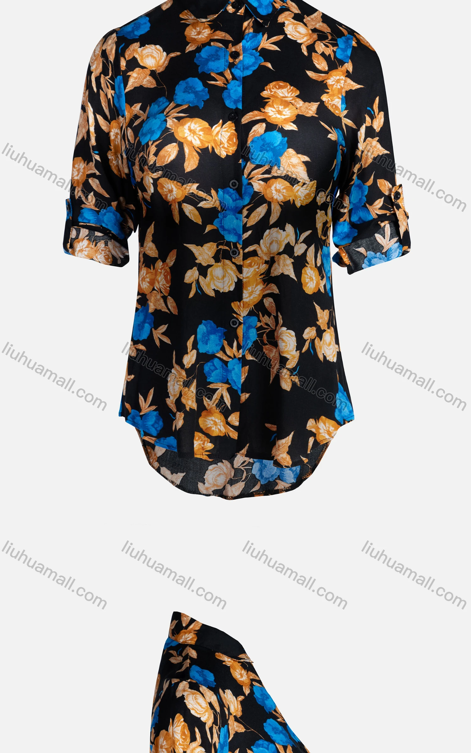 Wholesale Women's Vintage Long Sleeve Floral Pattern Collared Button Down Shirt 23078# - Liuhuamall