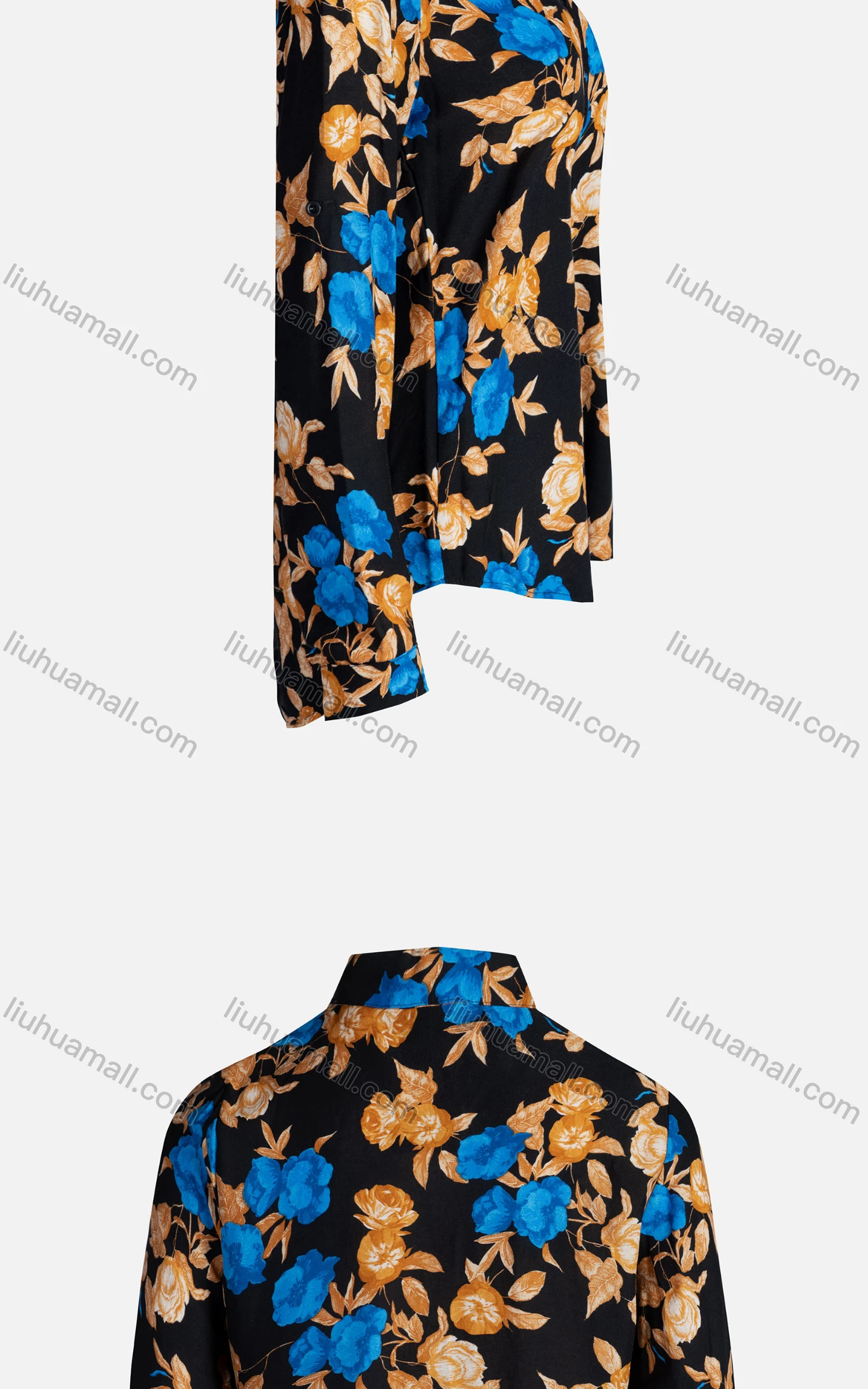 Wholesale Women's Vintage Long Sleeve Floral Pattern Collared Button Down Shirt 23078# - Liuhuamall