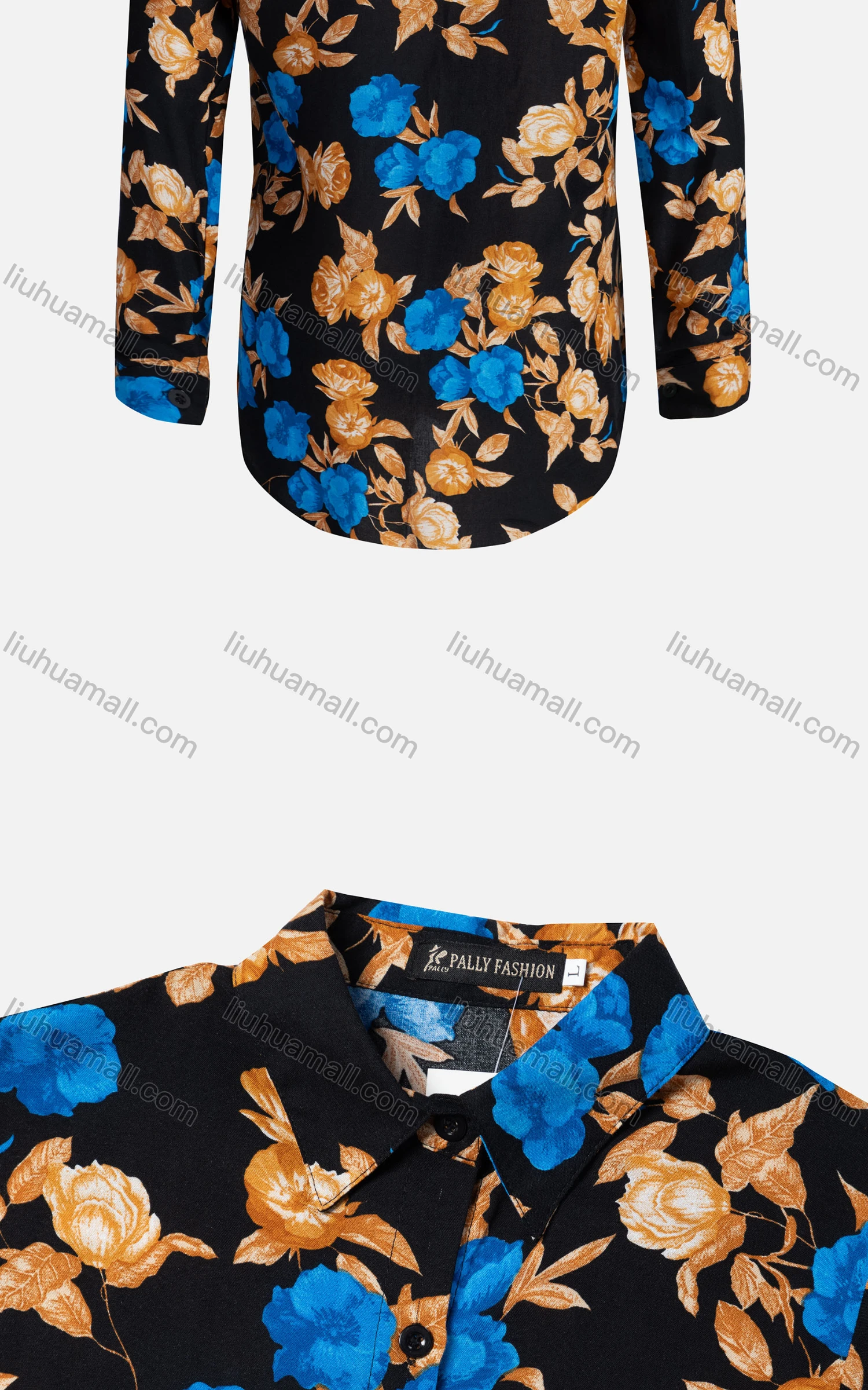 Wholesale Women's Vintage Long Sleeve Floral Pattern Collared Button Down Shirt 23078# - Liuhuamall