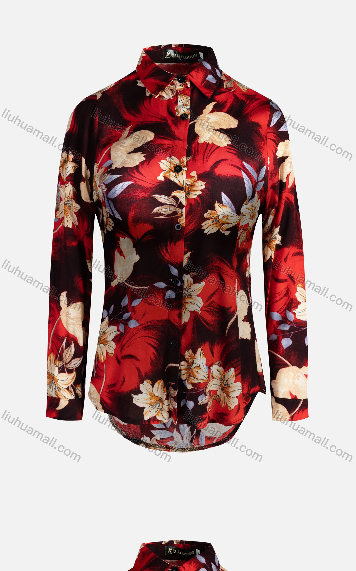 Wholesale Women's Vintage Long Sleeve Floral Pattern Collared Button Down Shirt 23066# - Liuhuamall