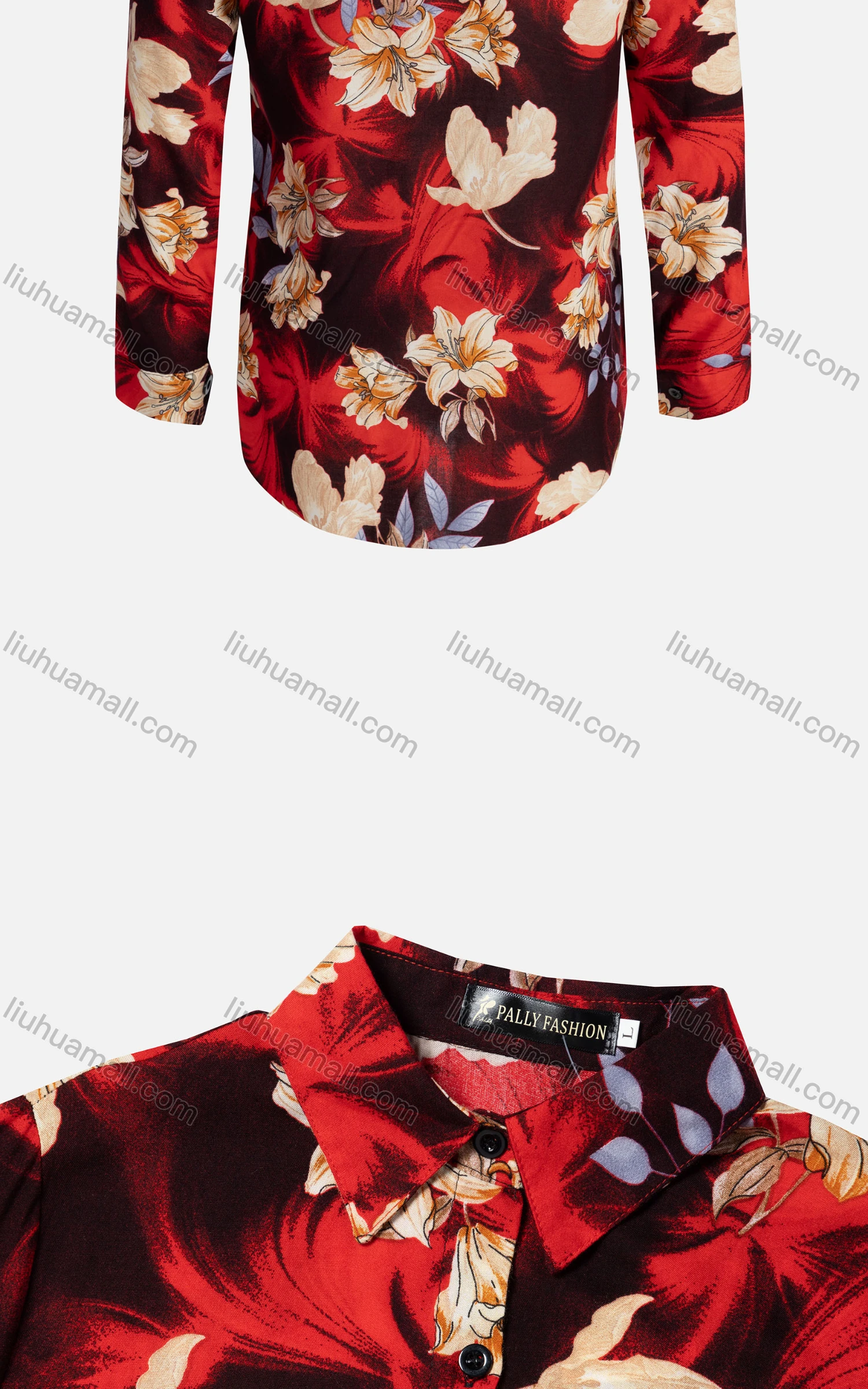 Wholesale Women's Vintage Long Sleeve Floral Pattern Collared Button Down Shirt 23066# - Liuhuamall