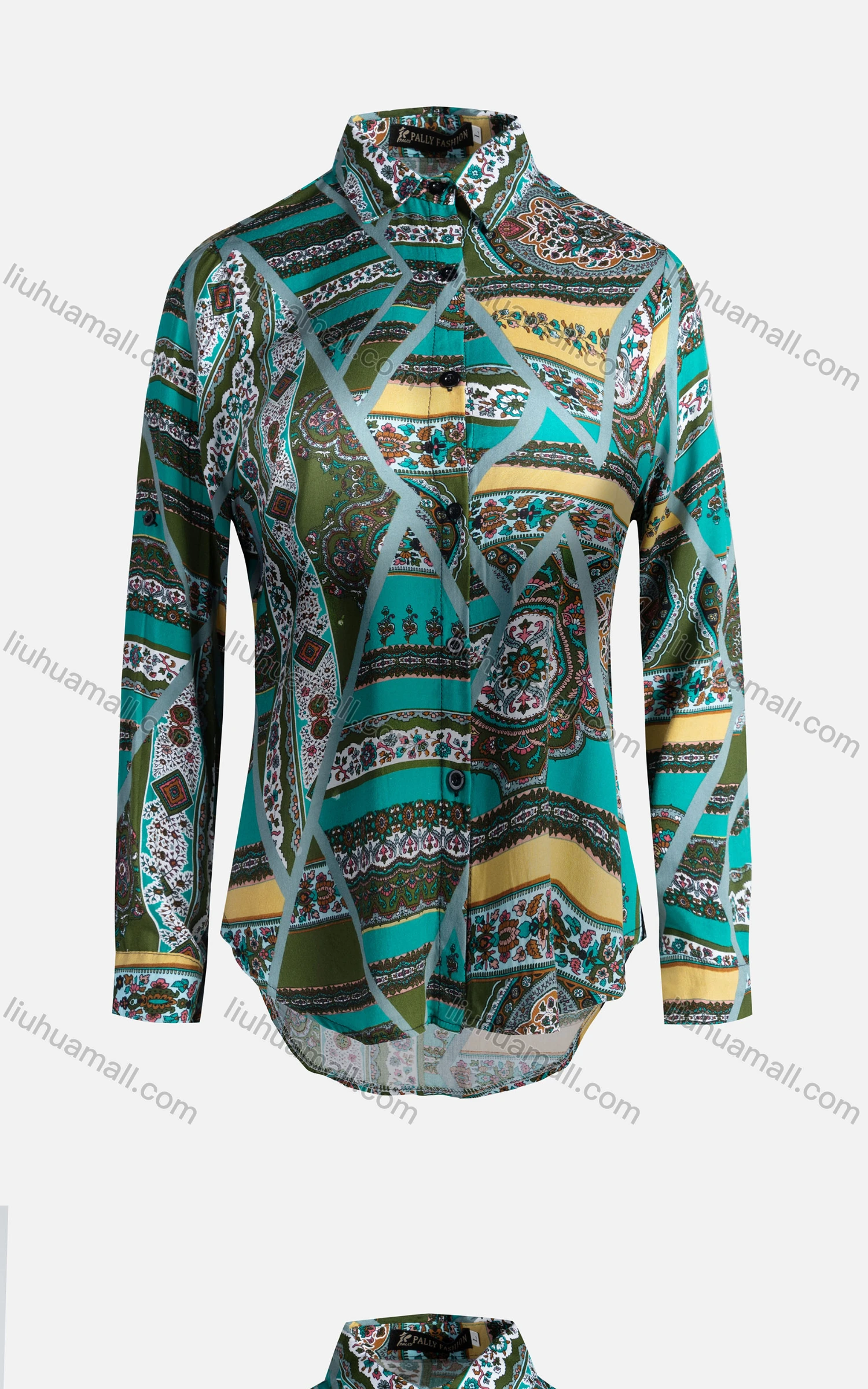 Wholesale Women's Vintage Long Sleeve Allower Print Collared Button Down Shirt 23065# - Liuhuamall