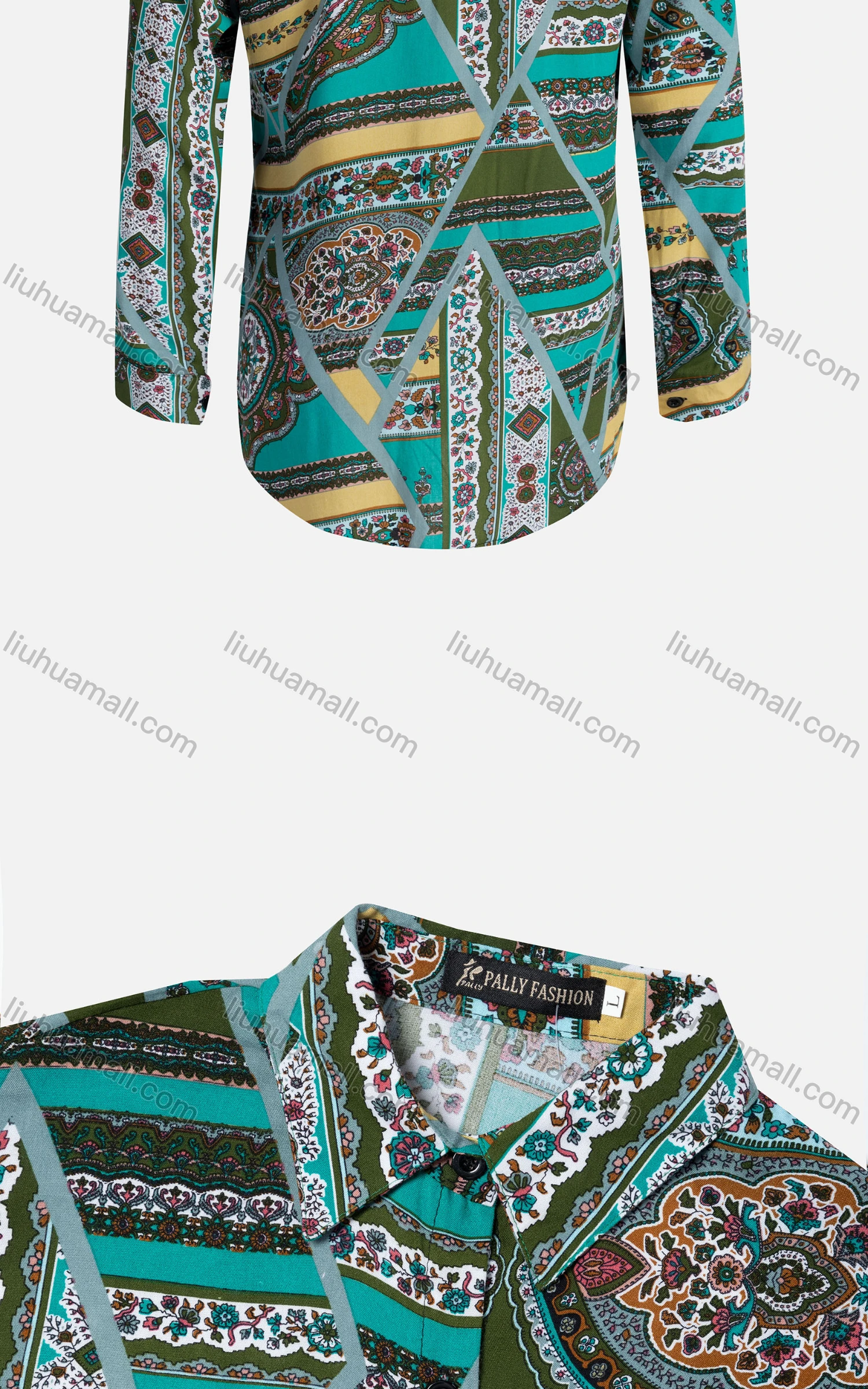 Wholesale Women's Vintage Long Sleeve Allower Print Collared Button Down Shirt 23065# - Liuhuamall