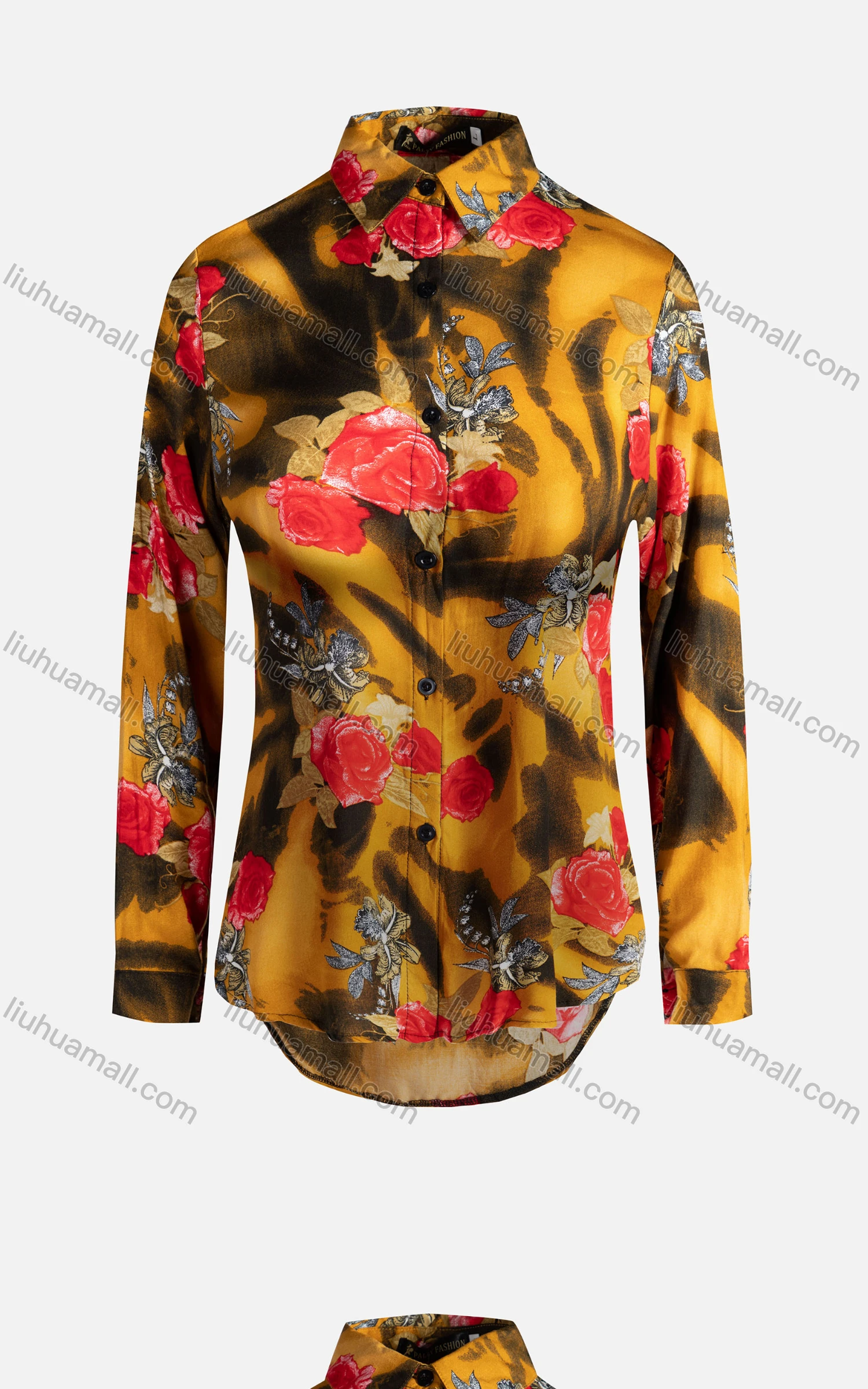 Wholesale Women's Vintage Long Sleeve Floral Pattern Collared Button Down Shirt 23068# - Liuhuamall