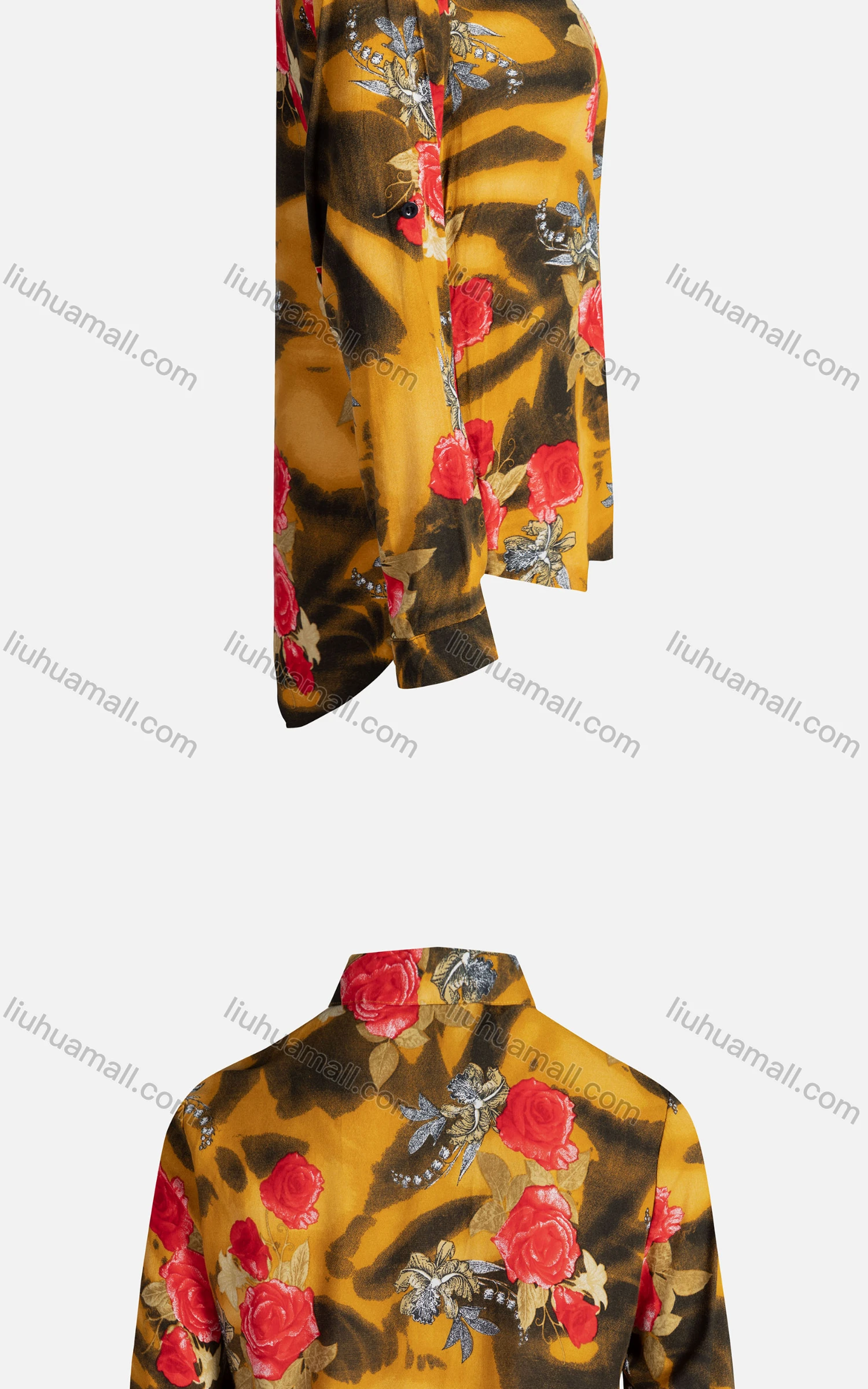 Wholesale Women's Vintage Long Sleeve Floral Pattern Collared Button Down Shirt 23068# - Liuhuamall