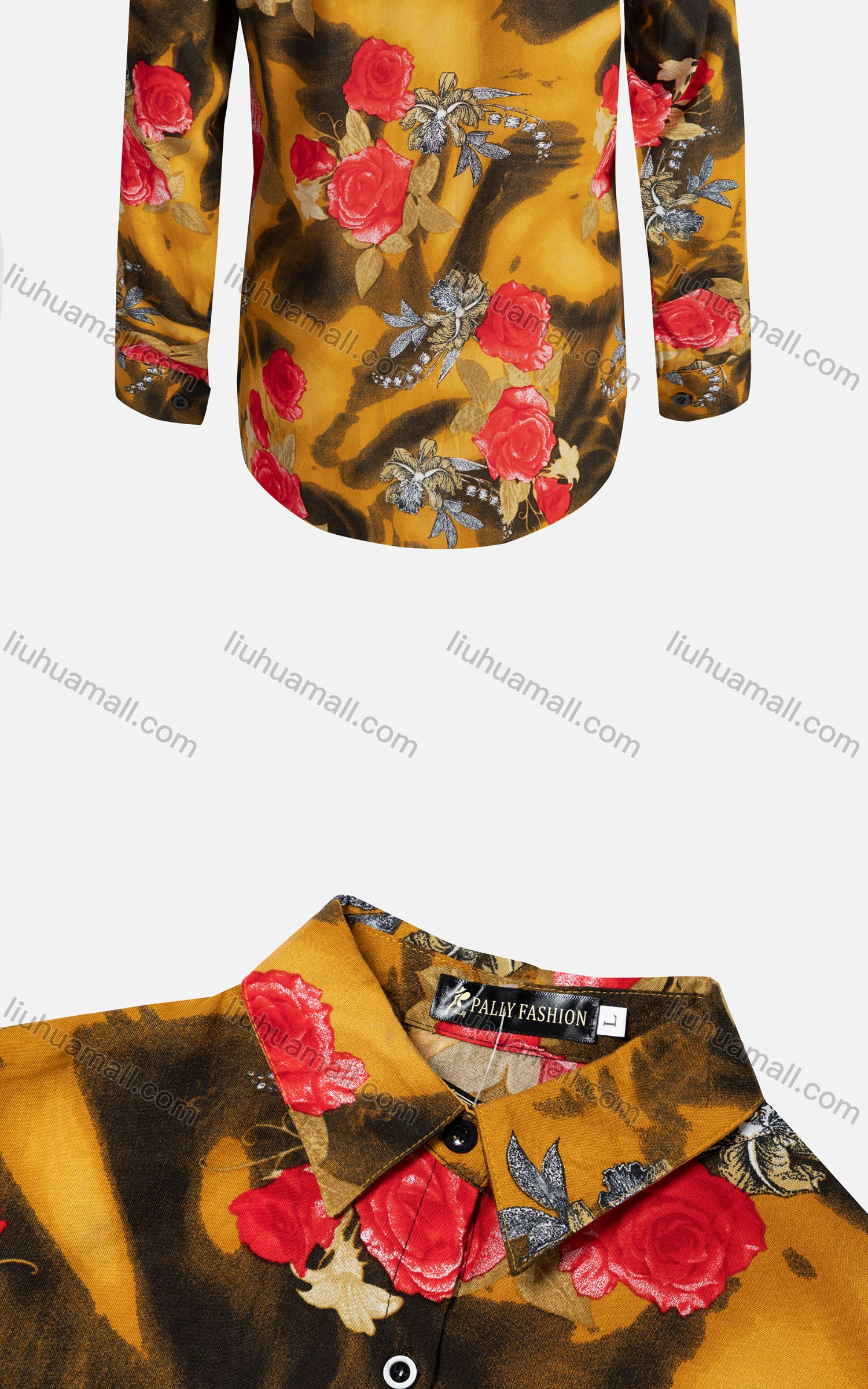 Wholesale Women's Vintage Long Sleeve Floral Pattern Collared Button Down Shirt 23068# - Liuhuamall