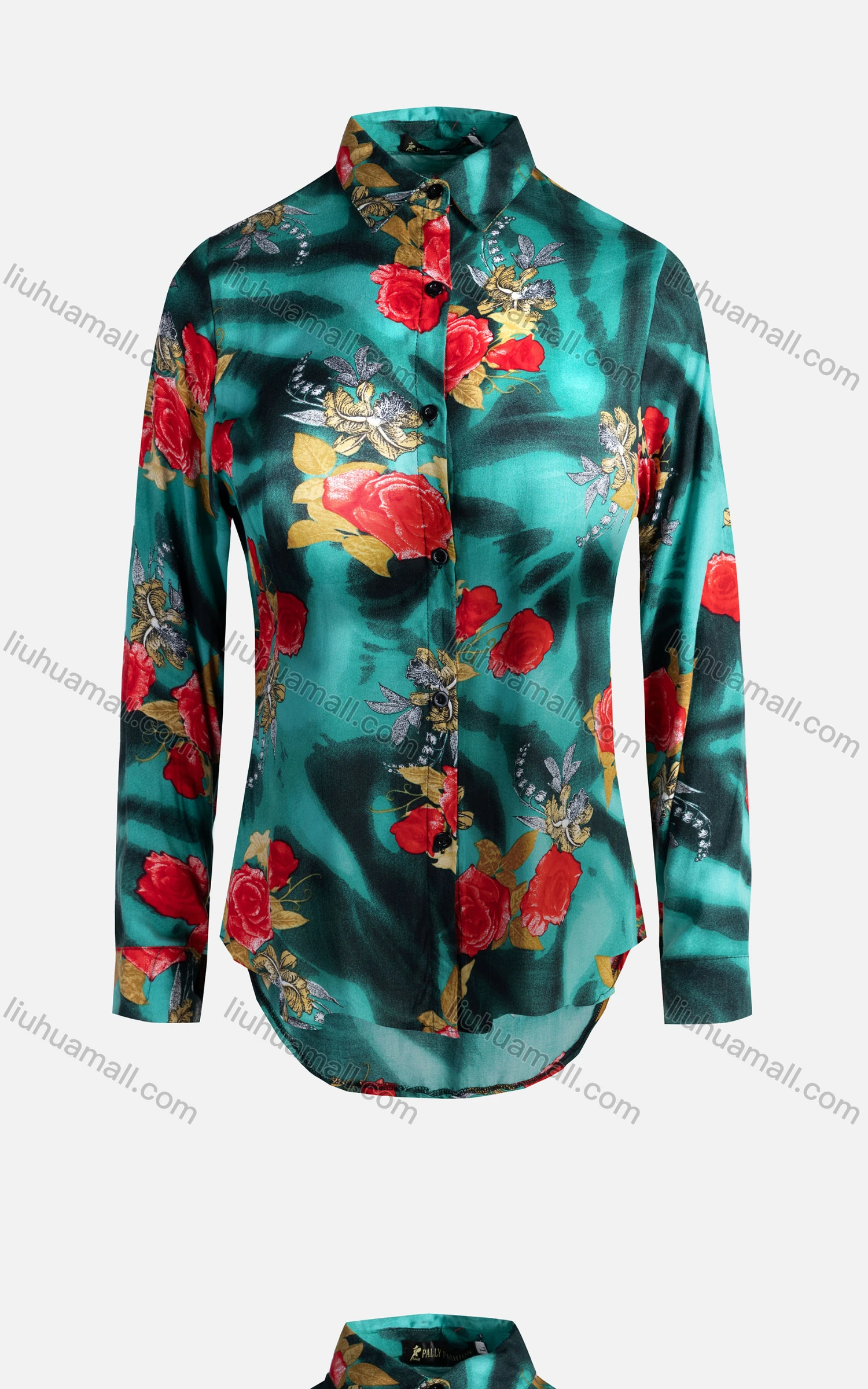 Wholesale Women's Vintage Long Sleeve Floral Pattern Collared Button Down Shirt 23068# - Liuhuamall