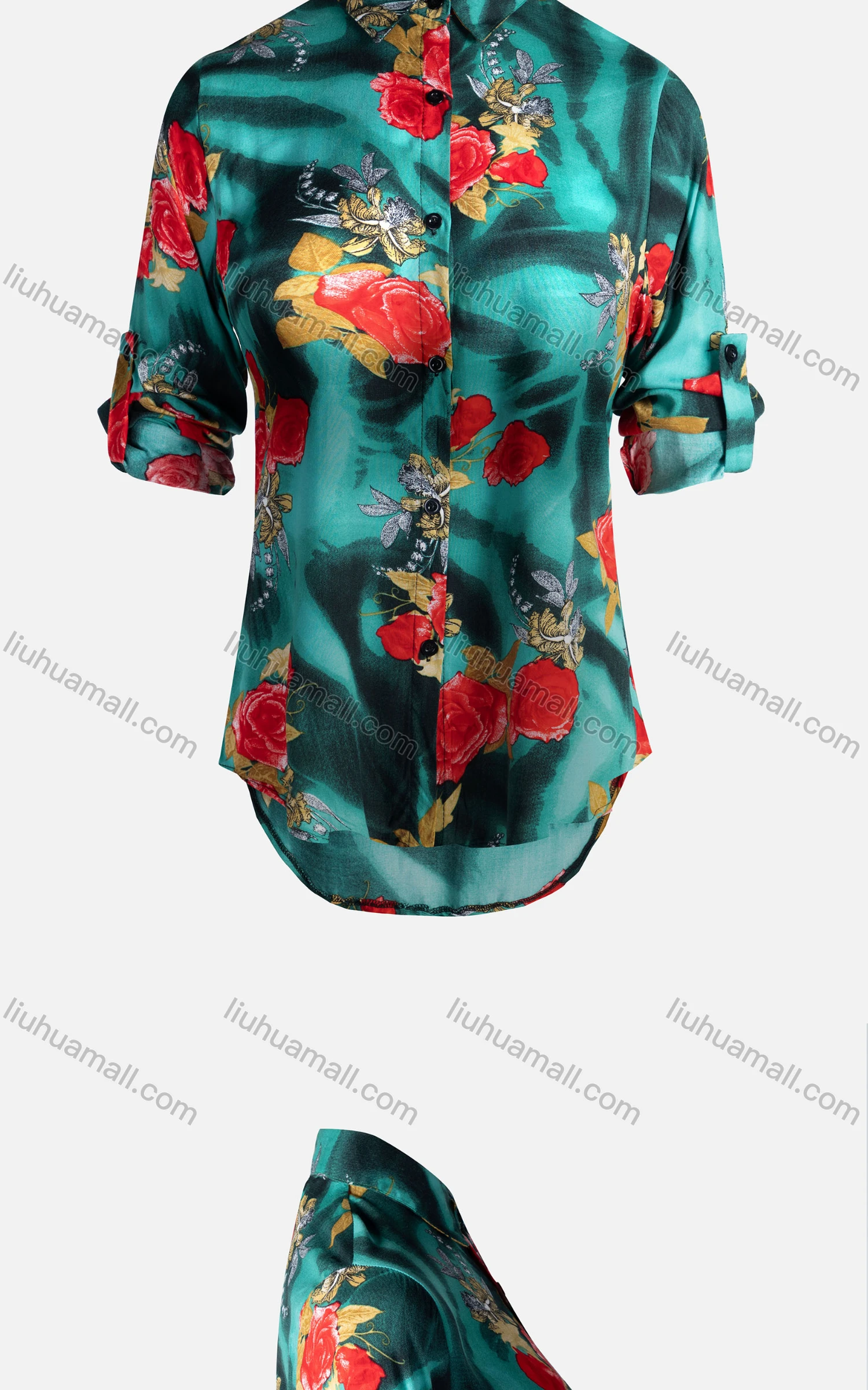 Wholesale Women's Vintage Long Sleeve Floral Pattern Collared Button Down Shirt 23068# - Liuhuamall