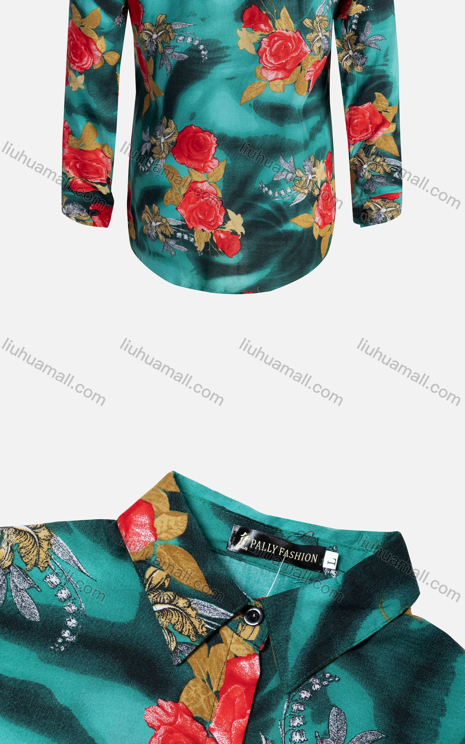 Wholesale Women's Vintage Long Sleeve Floral Pattern Collared Button Down Shirt 23068# - Liuhuamall