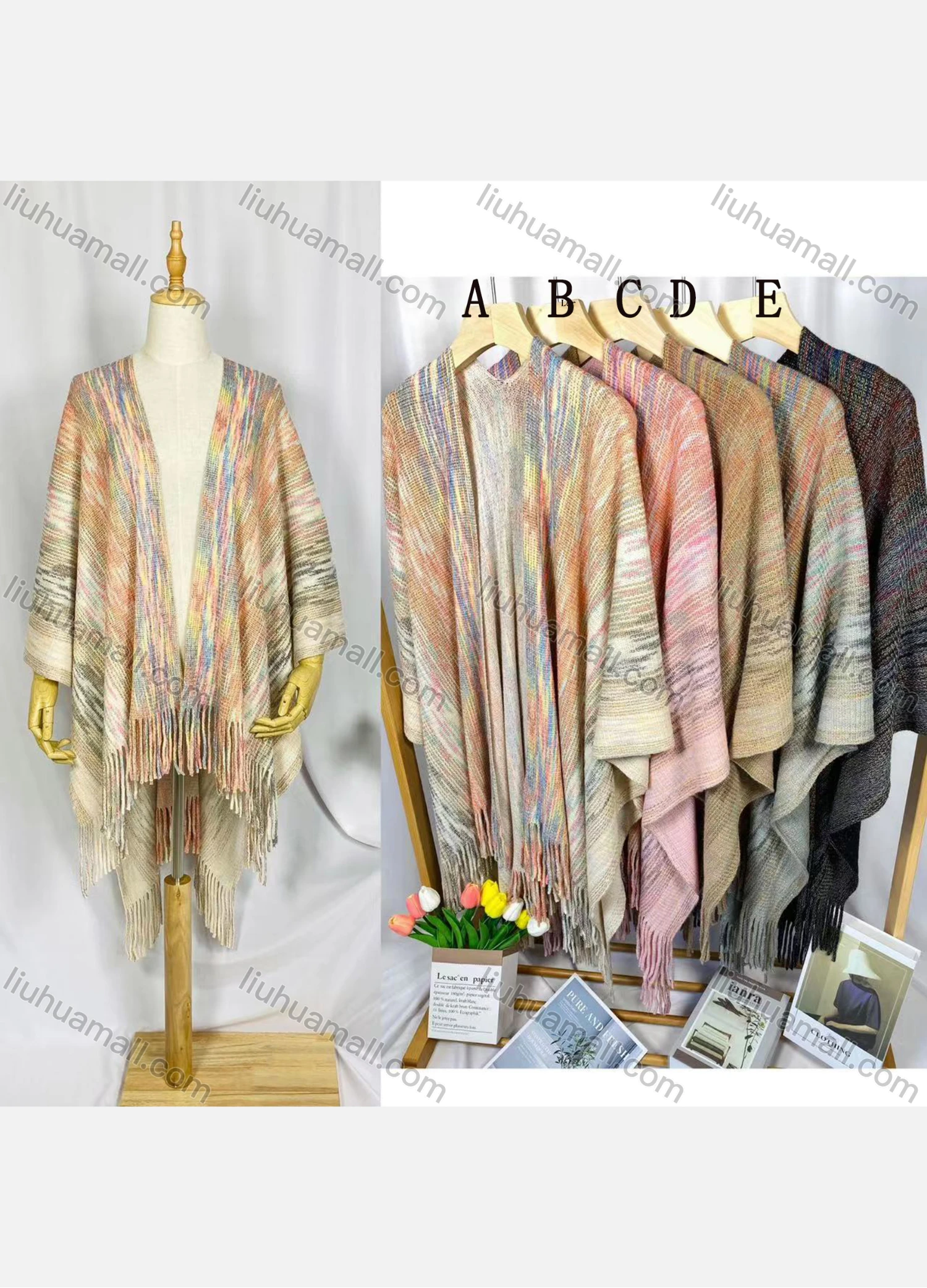 Wholesale Women's Fashion Casual Open Front Tassel Tie Dye Shawl - Liuhuamall