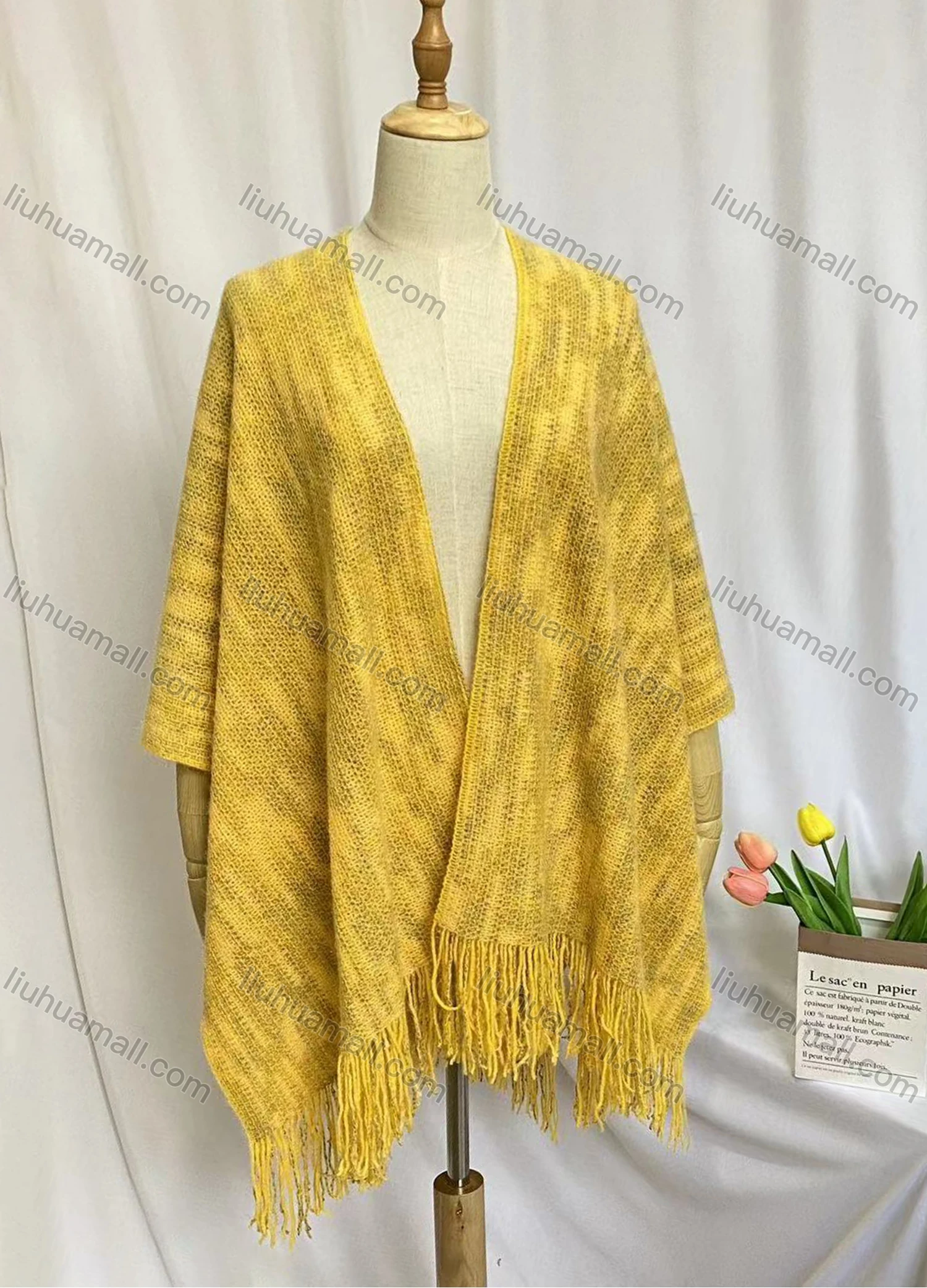 Wholesale Women's Fashion Casual Open Front Tassel Shawl - Liuhuamall