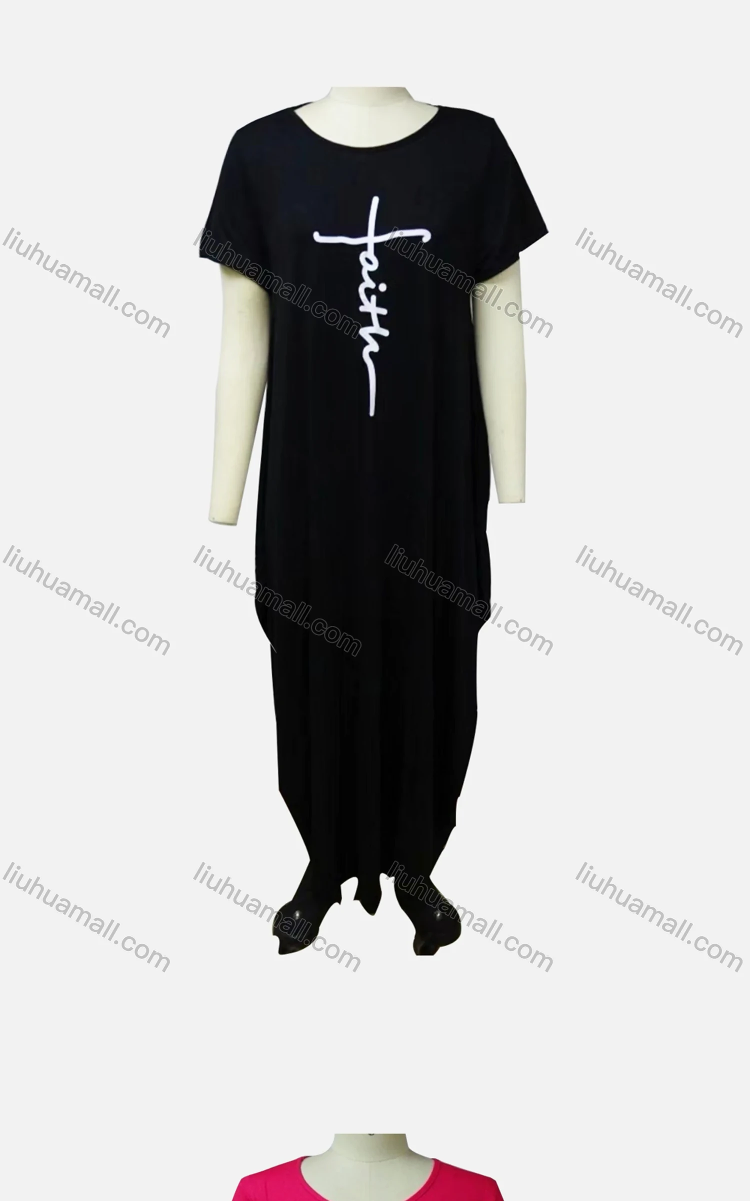 Wholesale Women's African Plus Size Crew Neck Short Sleeve Pockets Loose Fit Dress 8806# - Liuhuamall