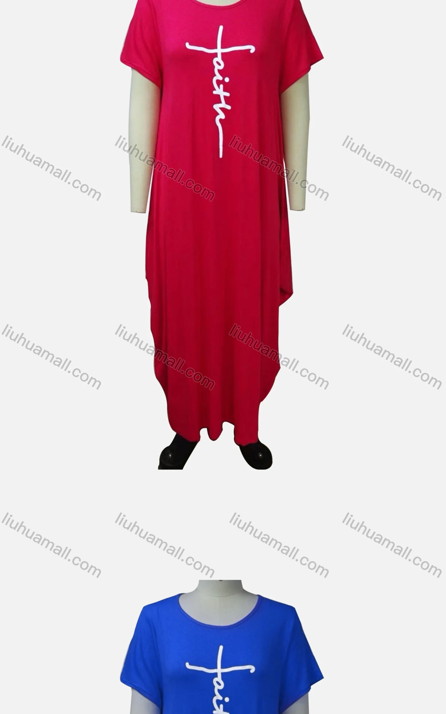 Wholesale Women's African Plus Size Crew Neck Short Sleeve Pockets Loose Fit Dress 8806# - Liuhuamall