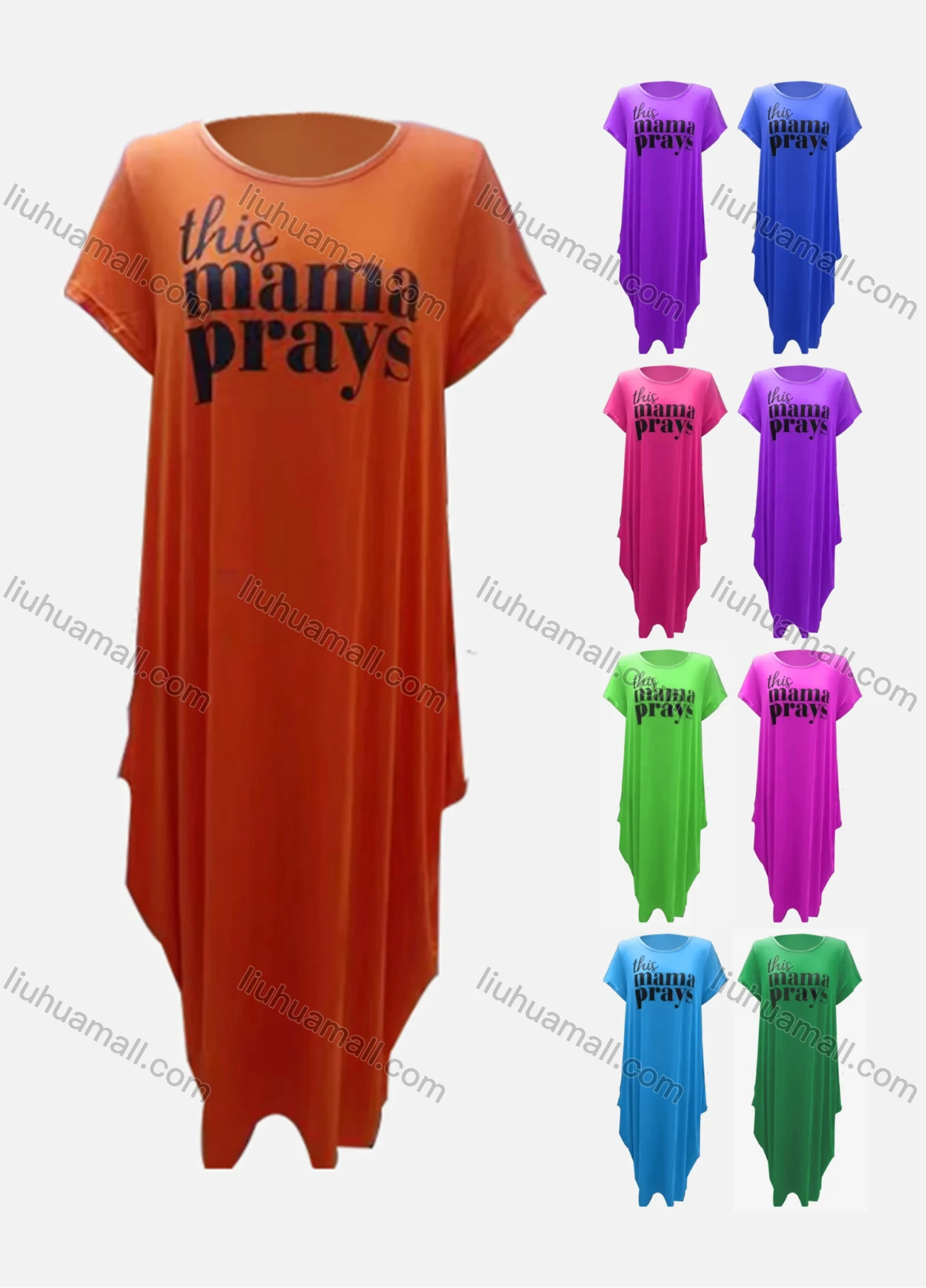 Wholesale Women's African Plus Size Letter Crew Neck Short Sleeve Pockets Loose Fit Dress 8807# - Liuhuamall