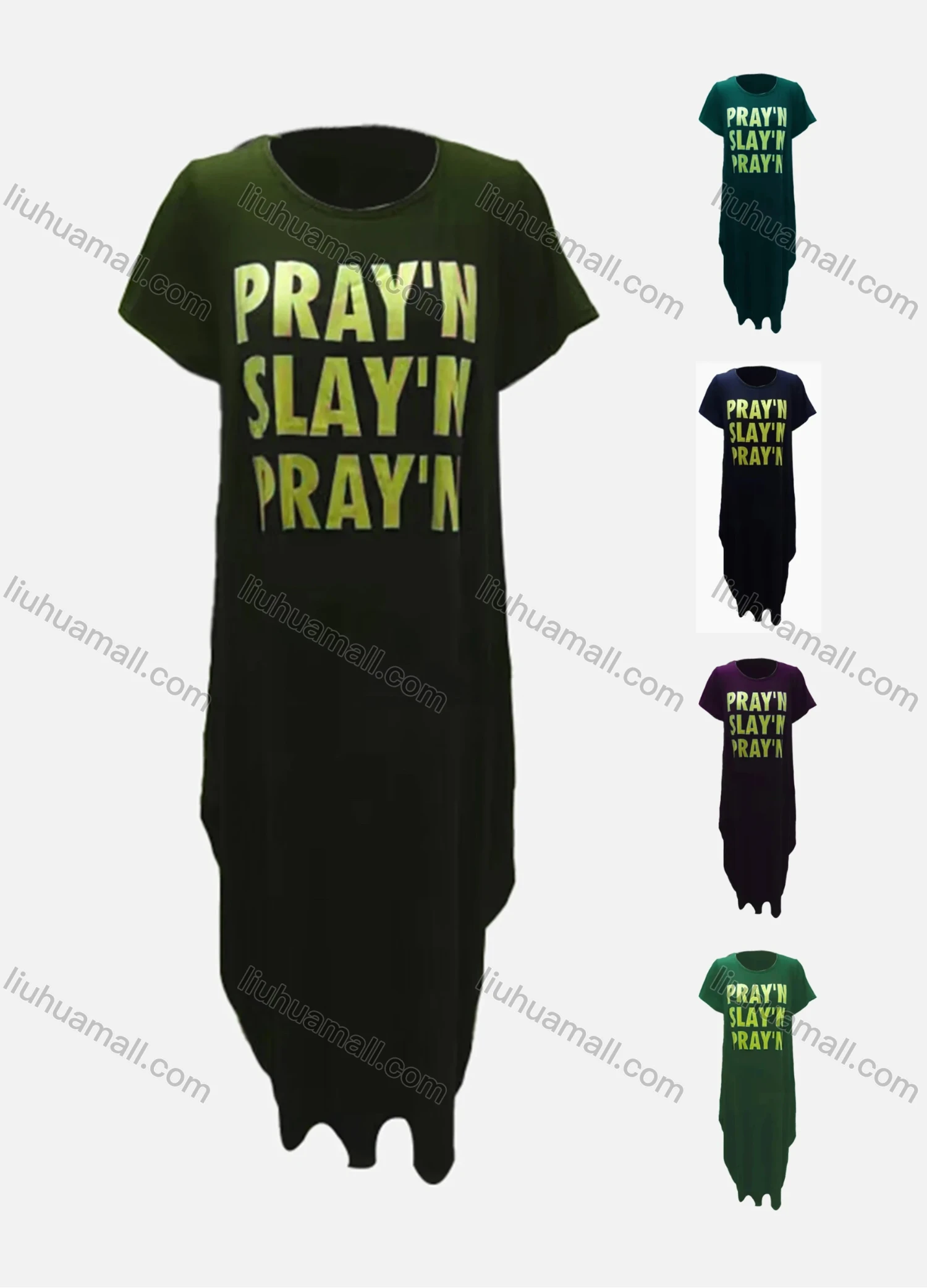 Wholesale Women's African Plus Size Crew Neck Letter Short Sleeve Pockets Loose Fit Dress 8808# - Liuhuamall