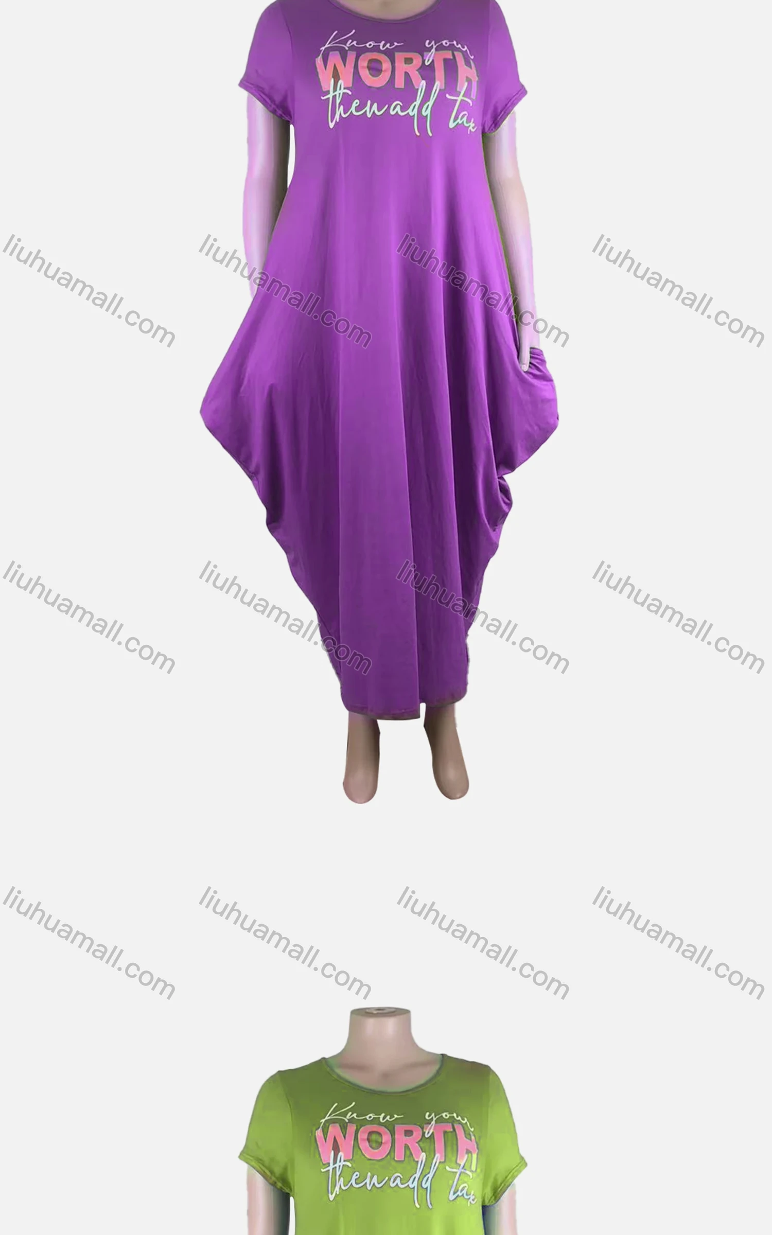 Wholesale Women's African Plus Size Crew Neck Letter Short Sleeve Patch Pocket Loose Fit Dress 8814# - Liuhuamall