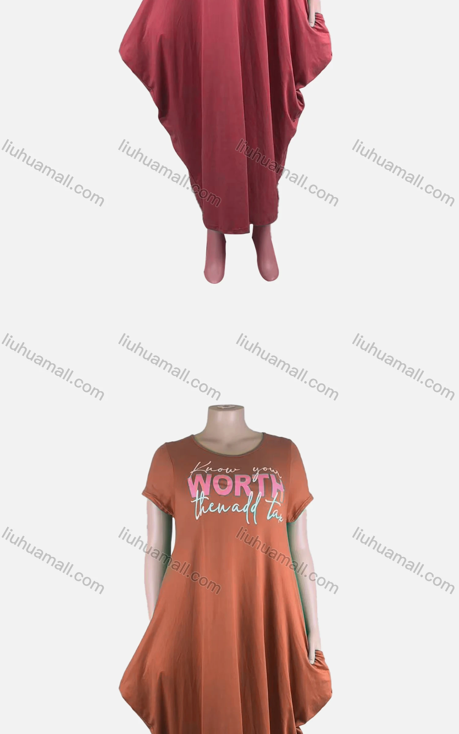 Wholesale Women's African Plus Size Crew Neck Letter Short Sleeve Patch Pocket Loose Fit Dress 8814# - Liuhuamall