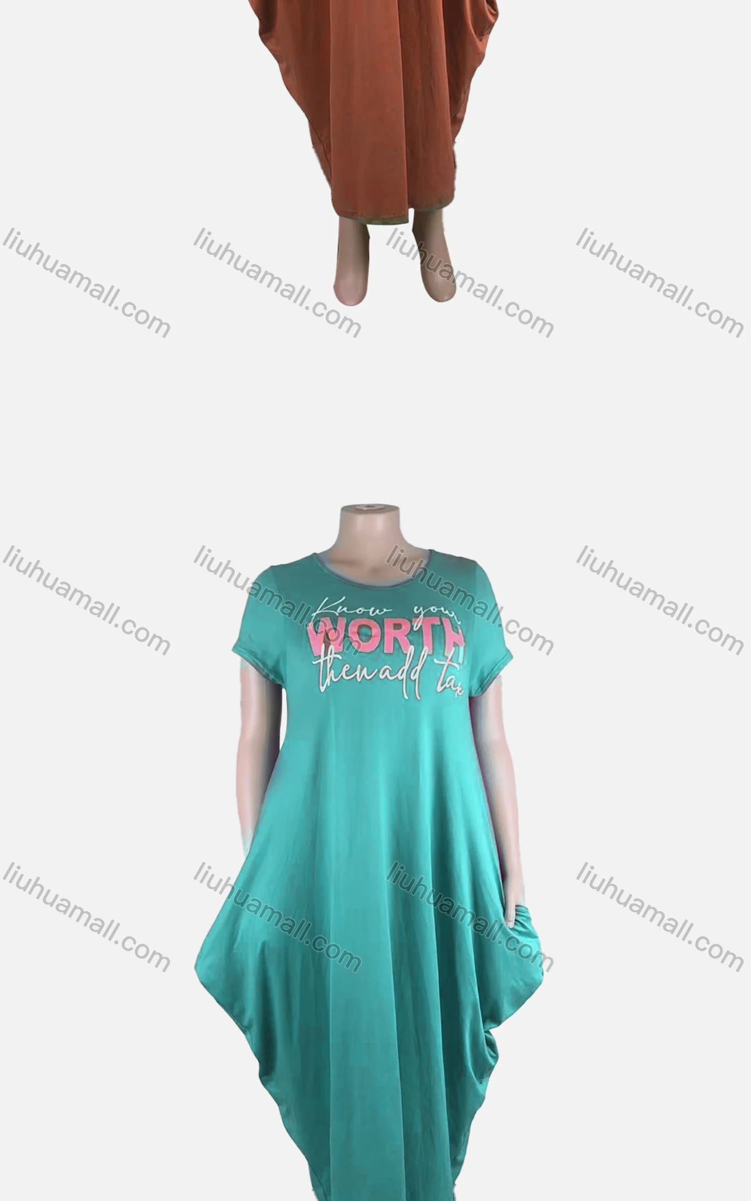 Wholesale Women's African Plus Size Crew Neck Letter Short Sleeve Patch Pocket Loose Fit Dress 8814# - Liuhuamall