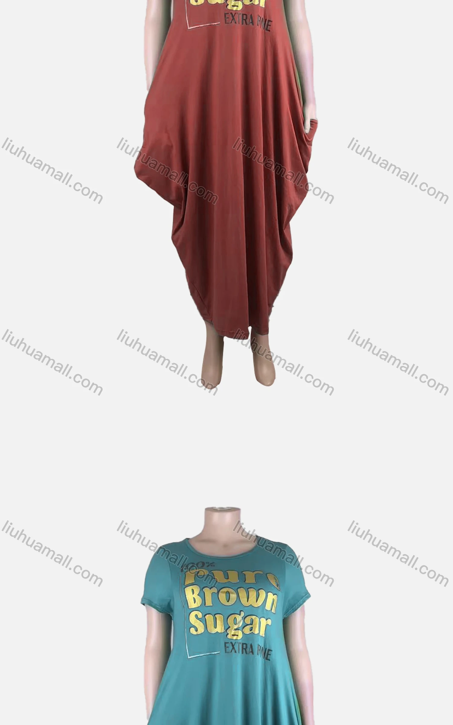 Wholesale Women's African Plus Size Crew Neck Letter Short Sleeve Patch Pocket Loose Fit Dress 8813# - Liuhuamall