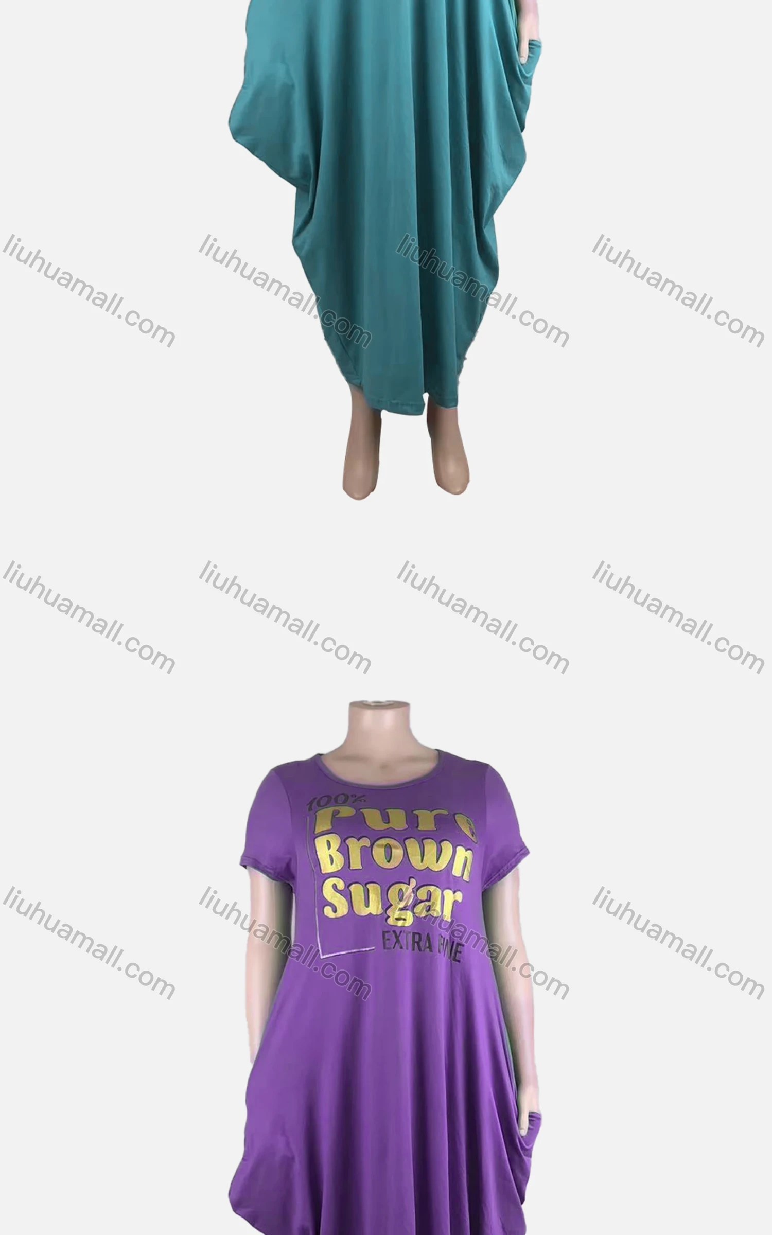 Wholesale Women's African Plus Size Crew Neck Letter Short Sleeve Patch Pocket Loose Fit Dress 8813# - Liuhuamall